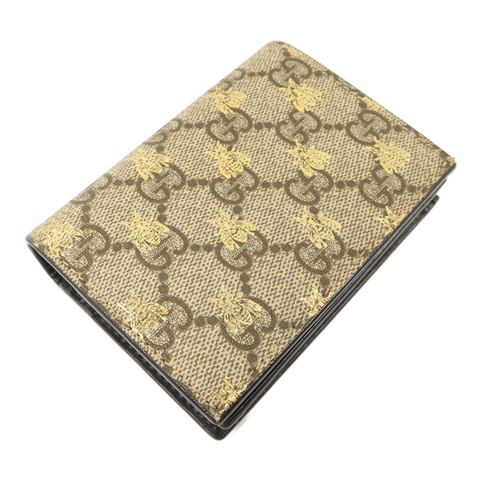 GUCCI 塗層帆布/牛皮皮革GG Supreme Bees Folded Wallet錢包