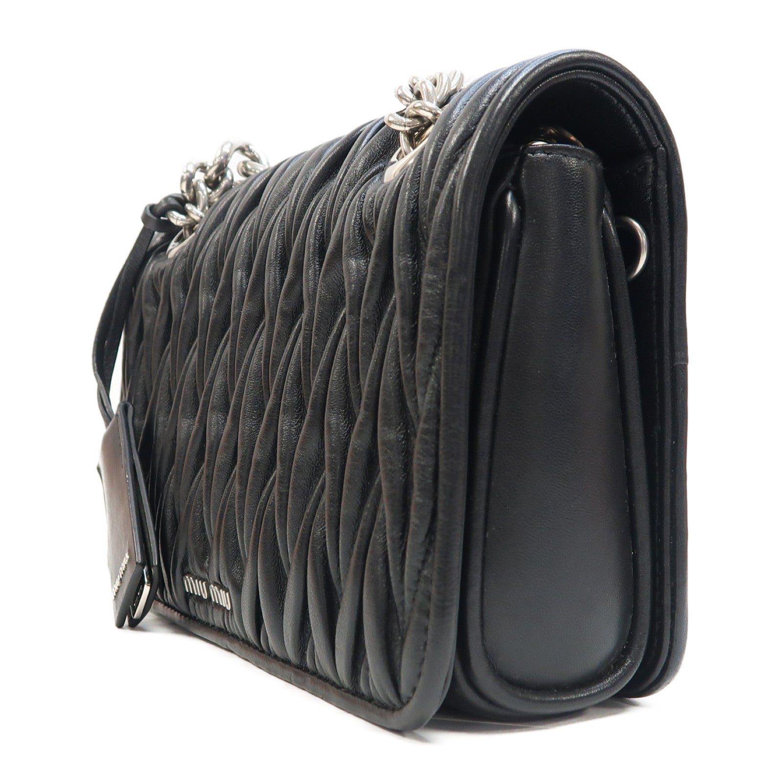 Miu Miu 羊皮皮革Chain Shoulder銀扣鏈帶肩背袋黑色