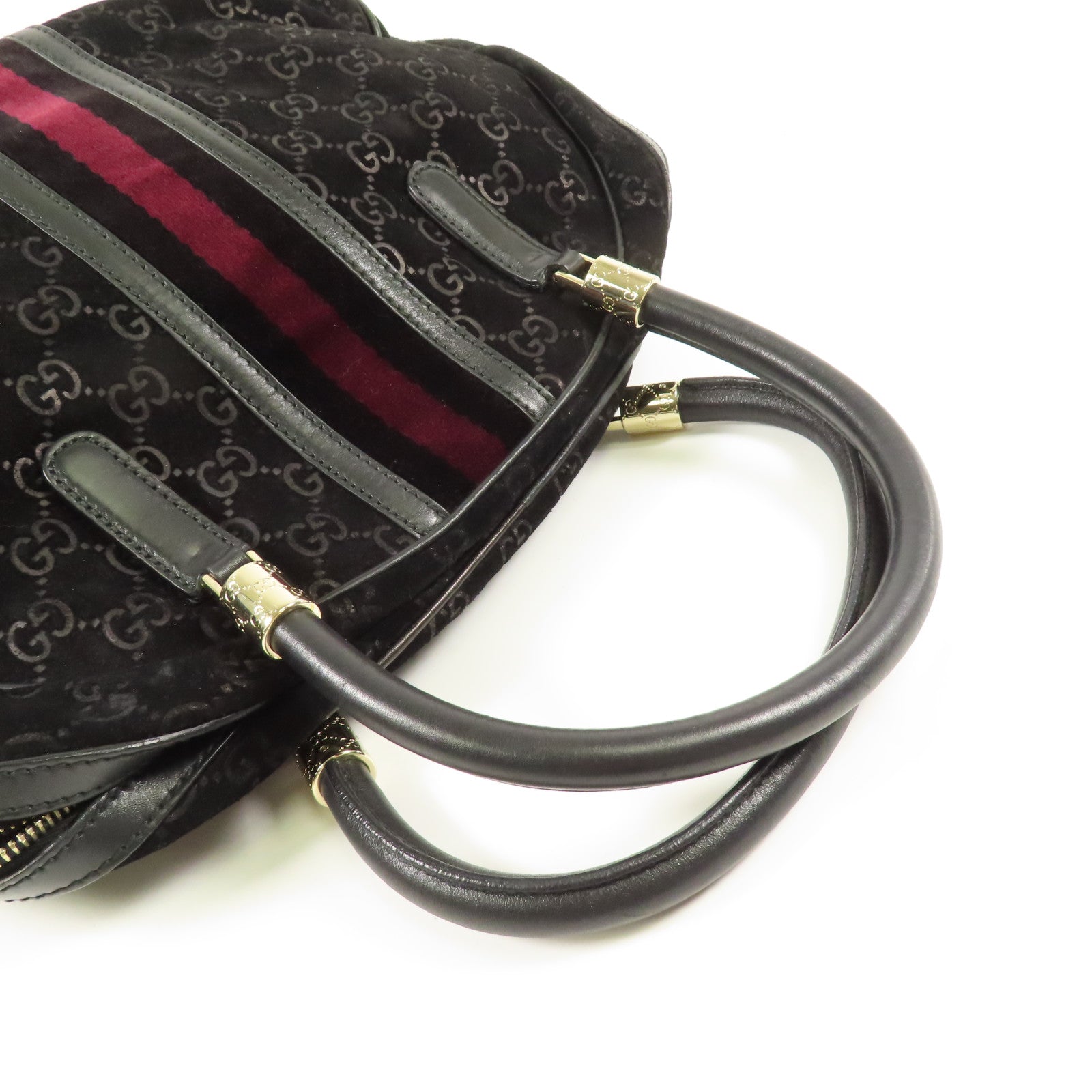 GUCCI GG GHW Hand Bag Suede/Leather 162880 Black