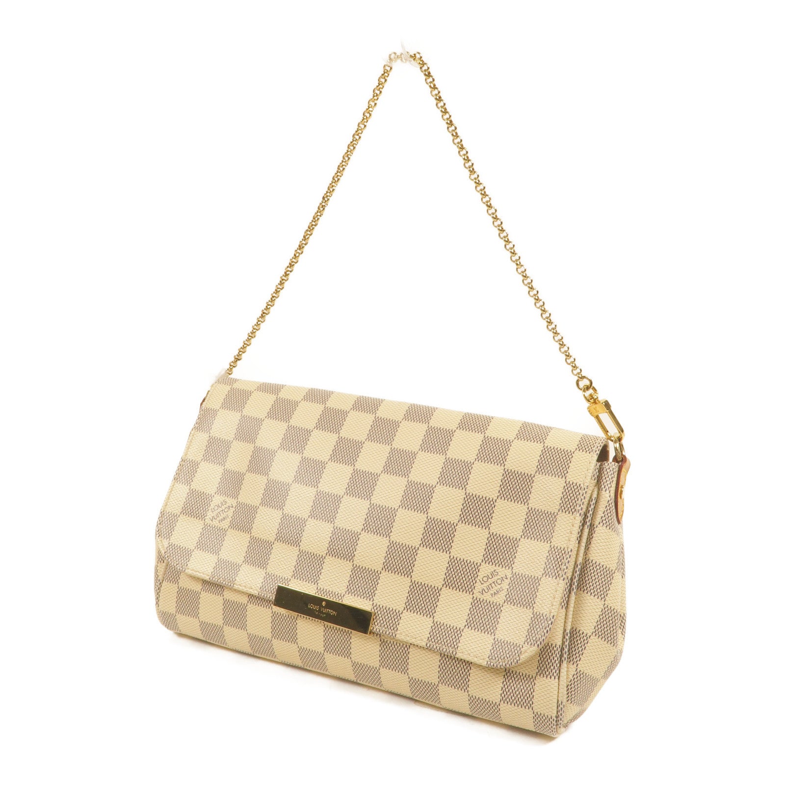 LOUIS VUITTON Damier Azur Favorite MM金扣手挽肩背兩用袋白色
