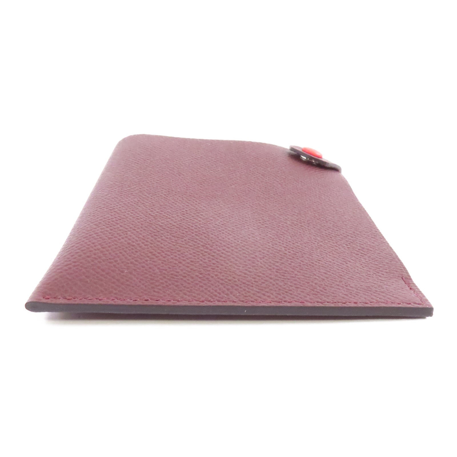 HERMES Epsom皮革Passport Case銀扣護照套Bordeaux酒紅色