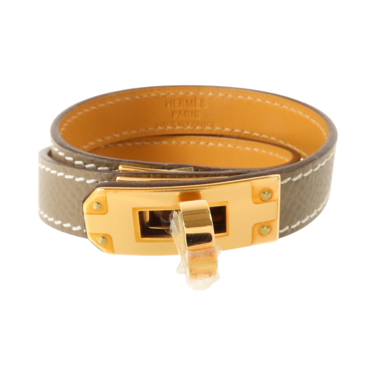 HERMES Epsom皮革Kelly Double Tour Bracelet金扣手鏈Etoupe