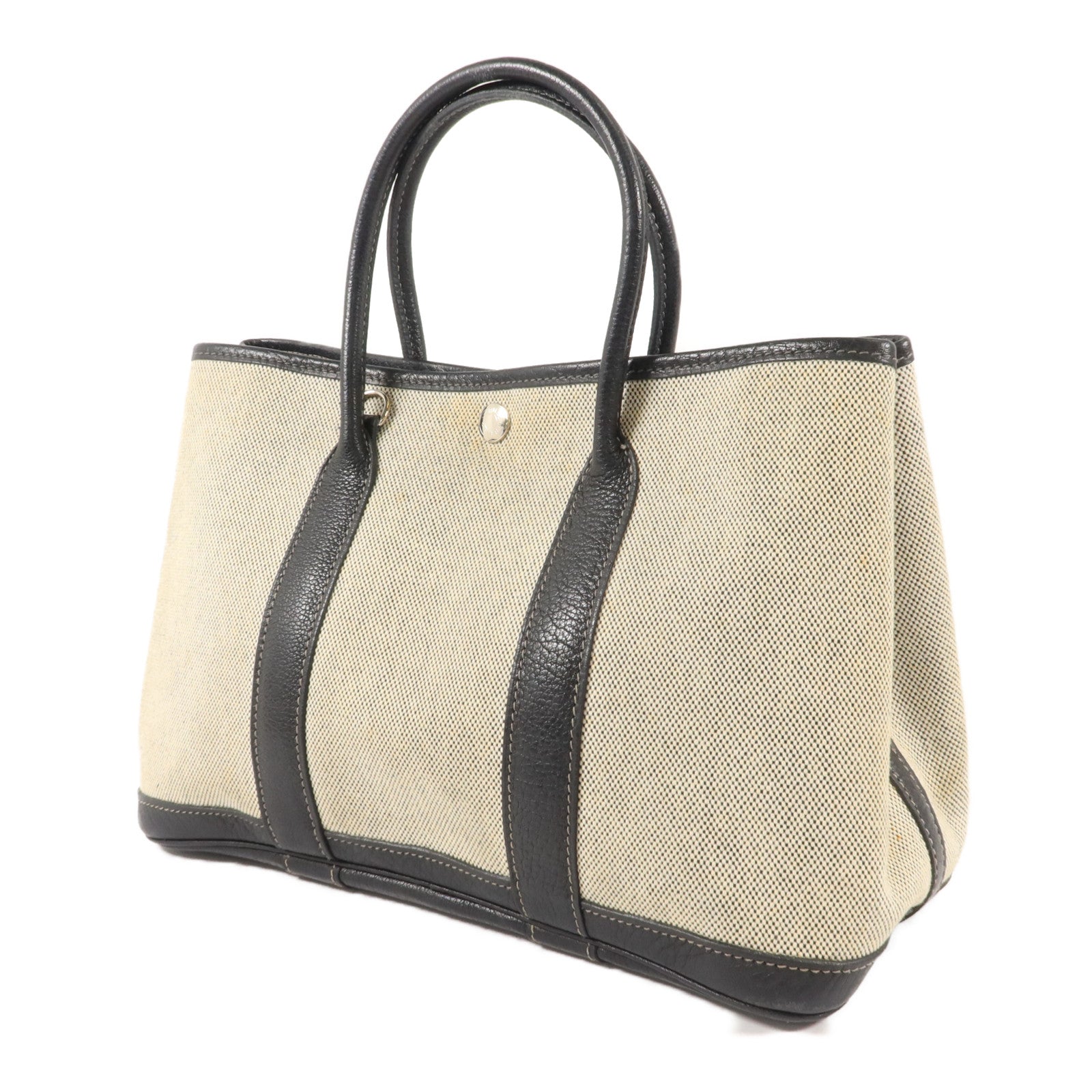HERMES 帆布/牛皮皮革Garden Party TPM With Strap手挽袋Noir