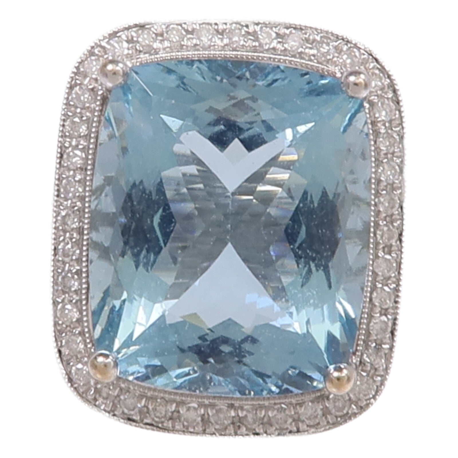 JEWELRY 18K白金Aquamarine Diamond Ring藍晶/鑽石戒指US#4.25