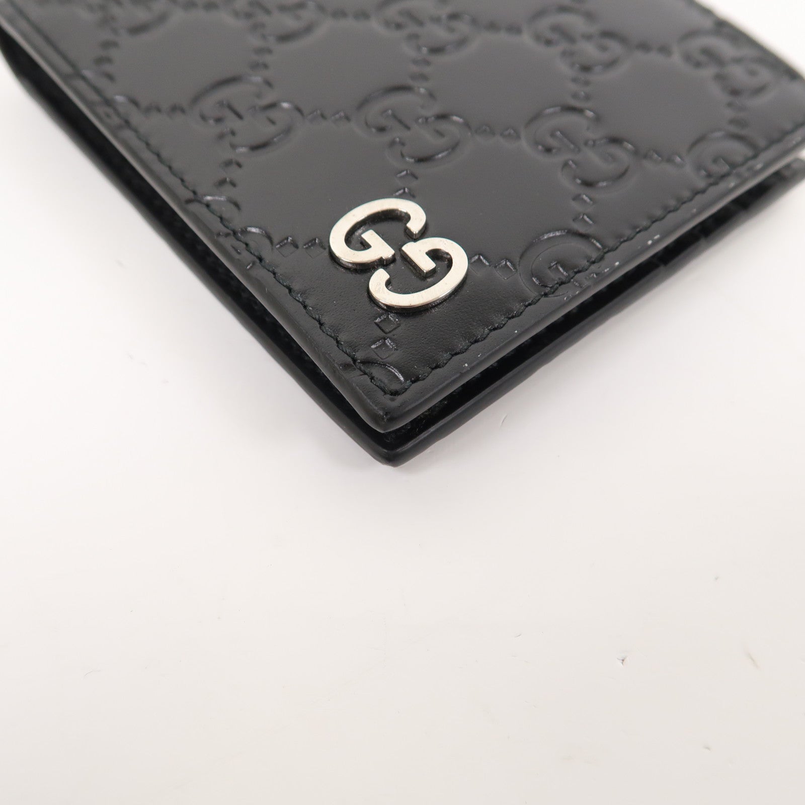 GUCCI 牛皮皮革Signature Fold Wallet銀扣錢包黑色