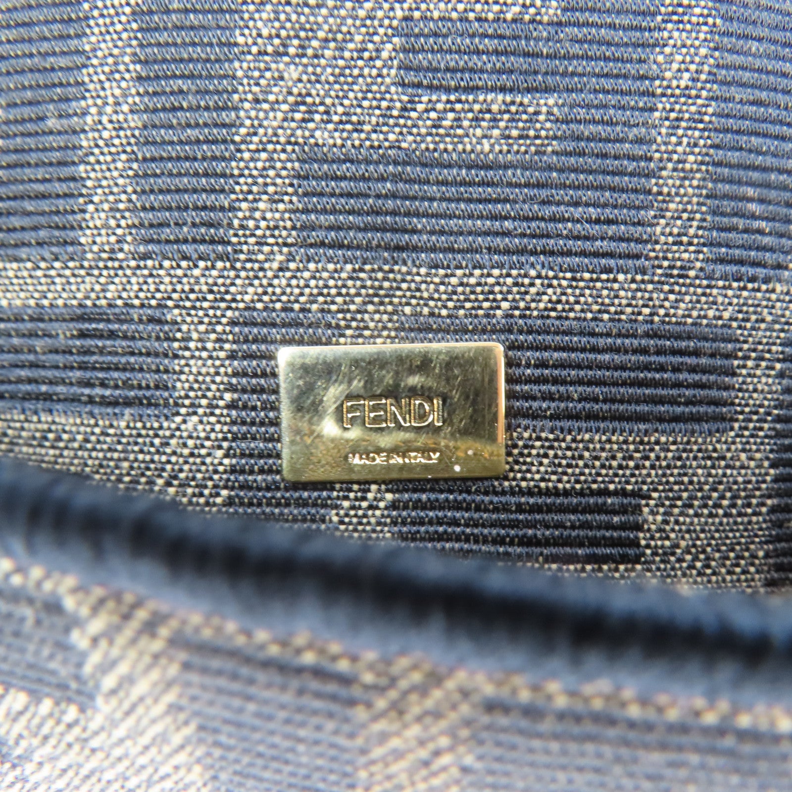 FENDI 帆布Mini Baguette金扣手挽肩背兩用袋啡色