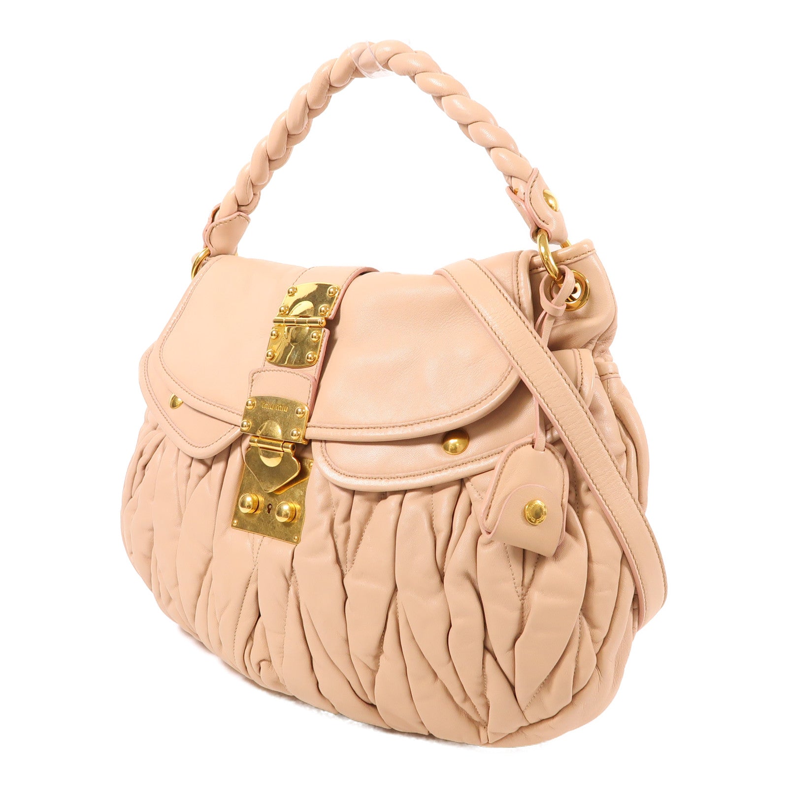 Miu Miu GHW Coffer 2 Way Shoulder Bag Lambskin Leather Pink