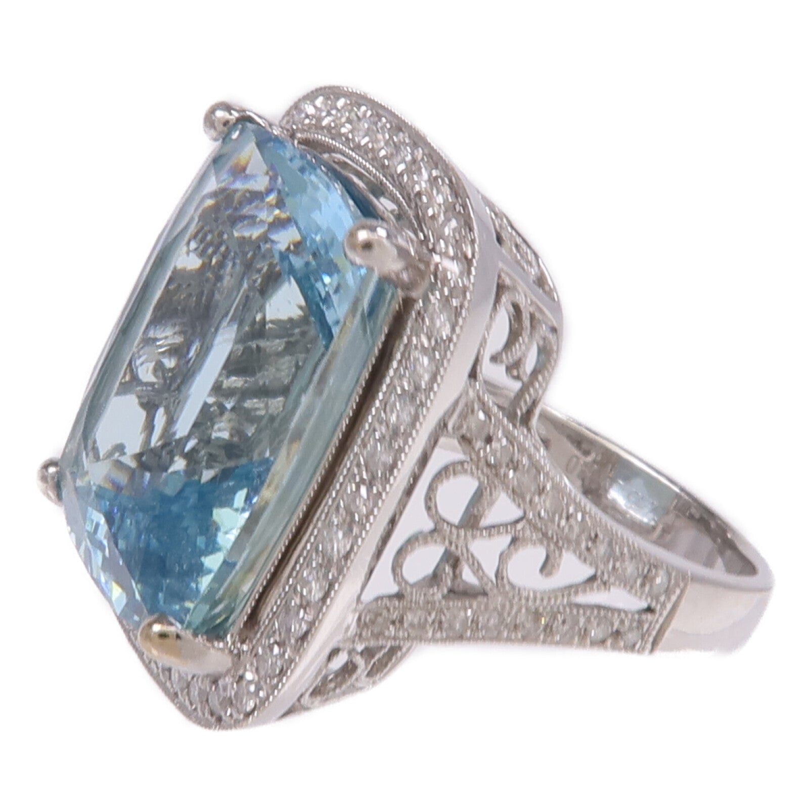JEWELRY 18K白金Aquamarine Diamond Ring藍晶/鑽石戒指US#4.25