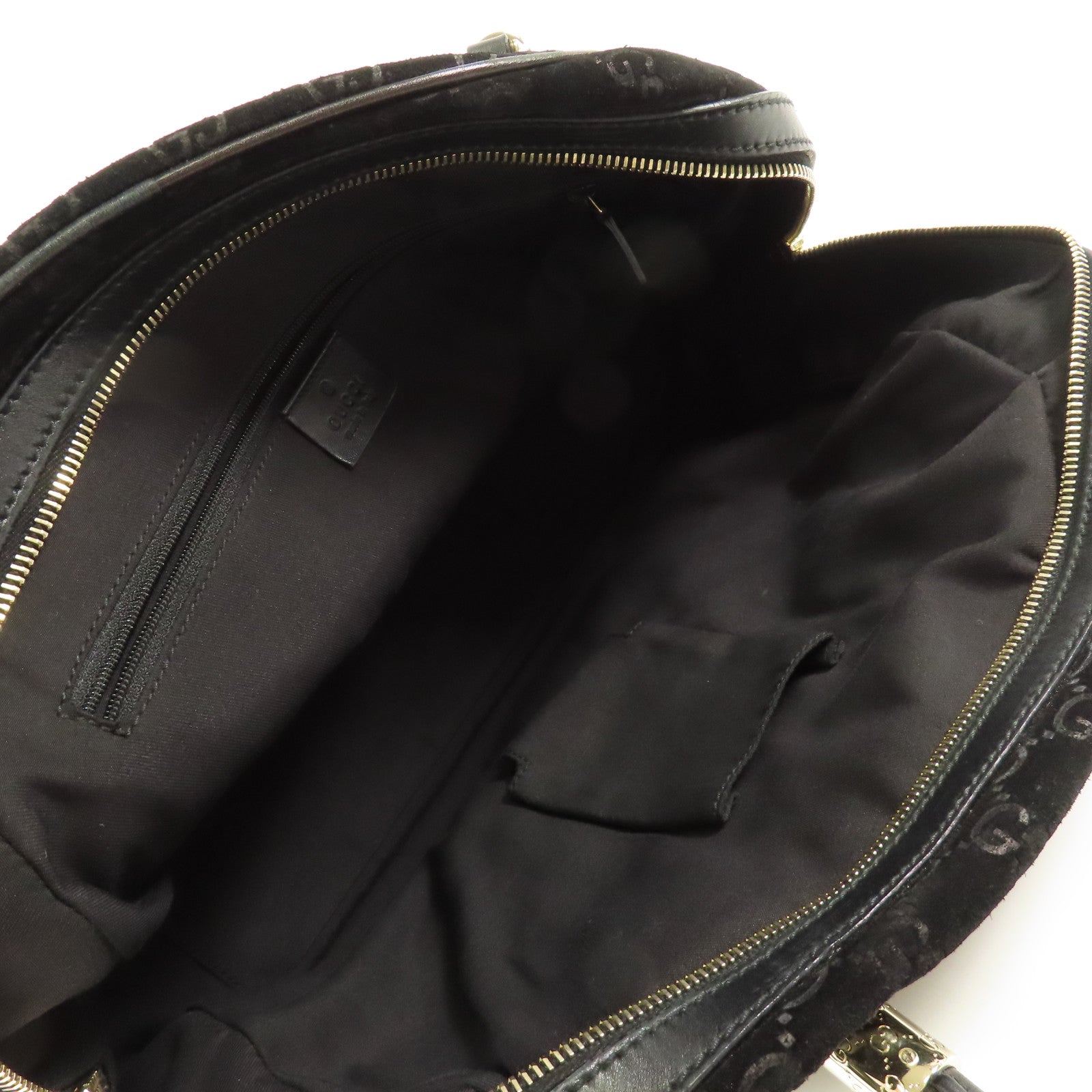 GUCCI GG GHW Hand Bag Suede/Leather 162880 Black