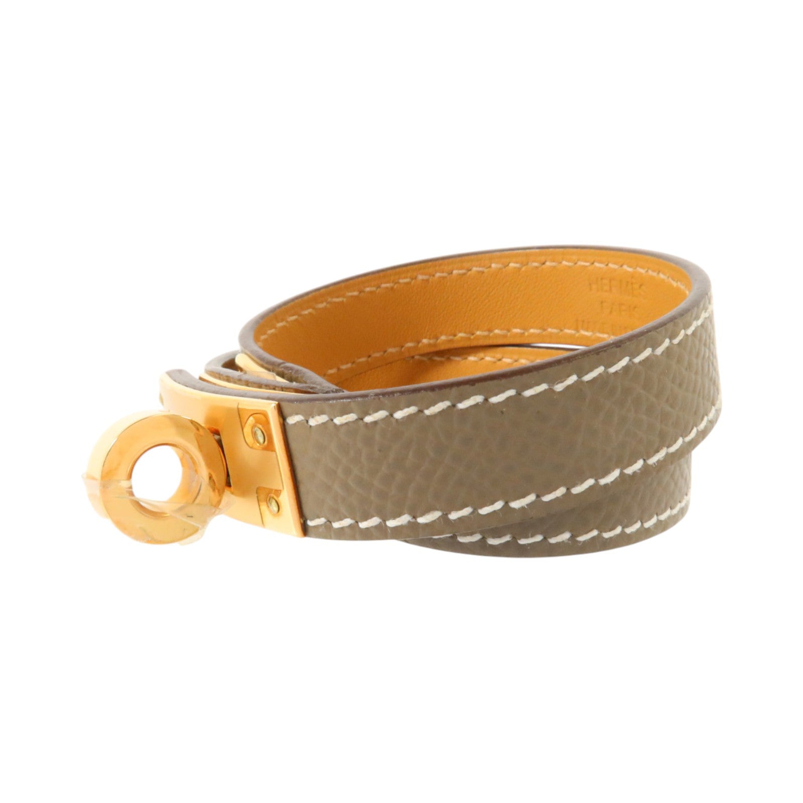 HERMES Epsom皮革Kelly Double Tour Bracelet金扣手鏈Etoupe