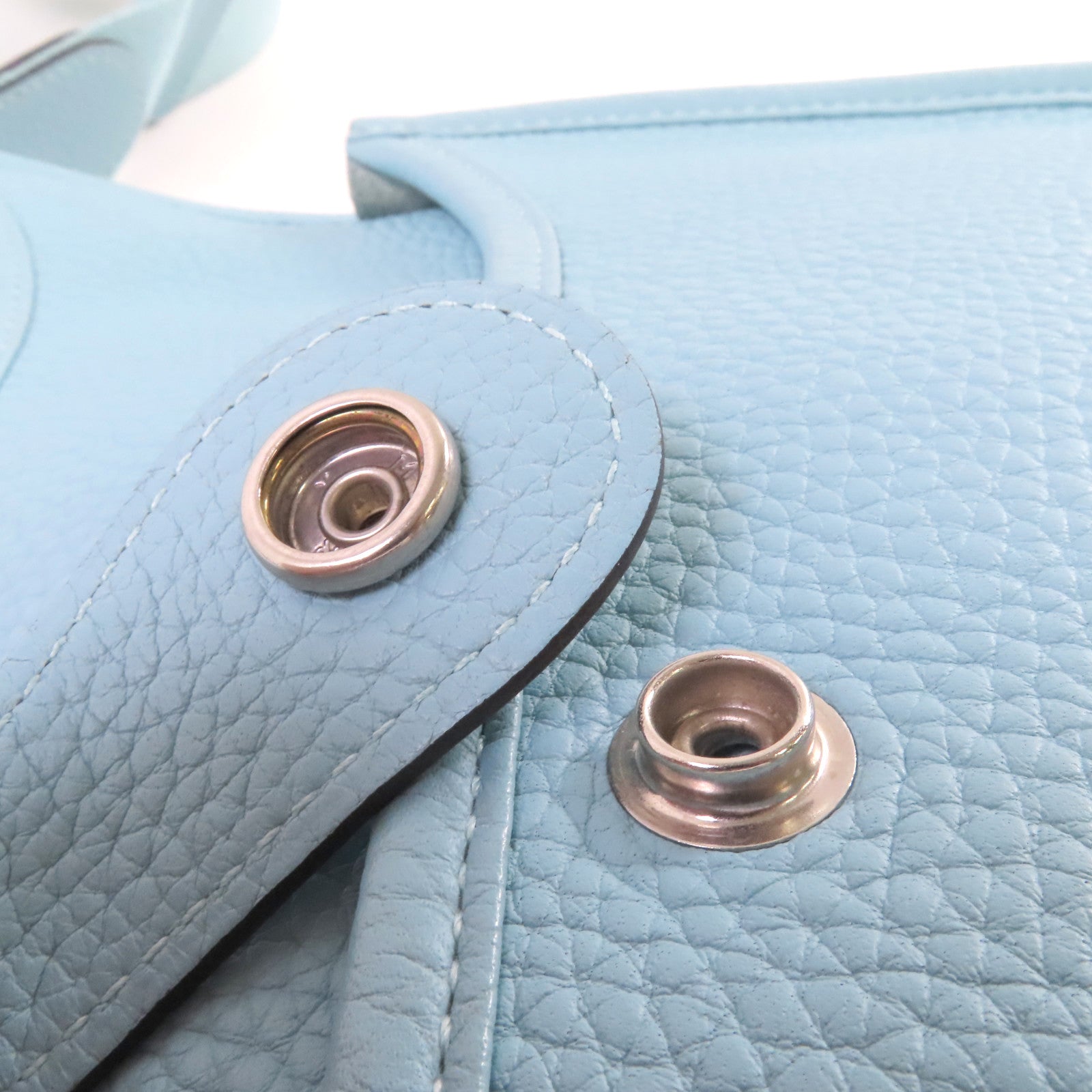 HERMES Clemence皮革Evelyne GM Shoulder Bag銀扣肩背袋Bleu Atoll/潟湖藍色