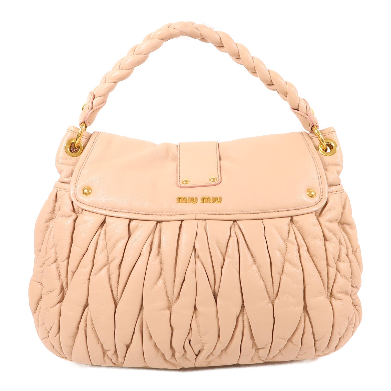 Miu Miu GHW Coffer 2 Way Shoulder Bag Lambskin Leather Pink