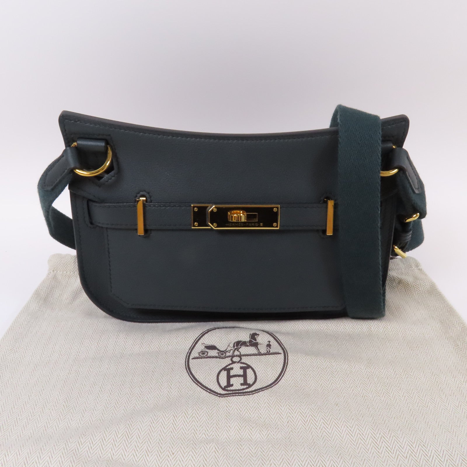 HERMES Evercolor皮革Jypsiere金扣肩背袋綠色