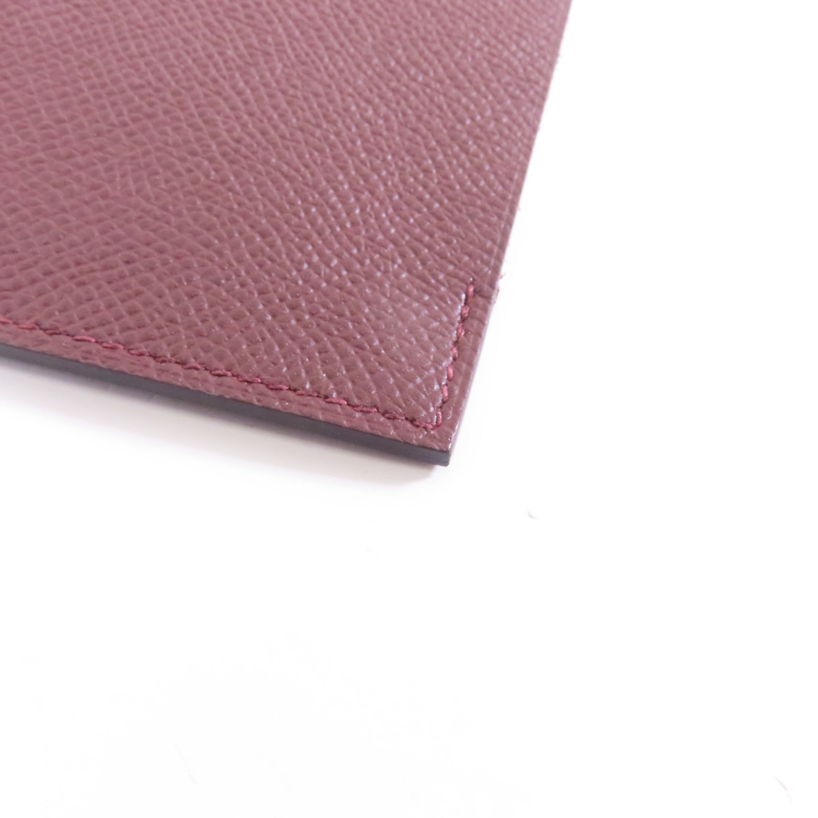 HERMES Epsom皮革Passport Case銀扣護照套Bordeaux酒紅色