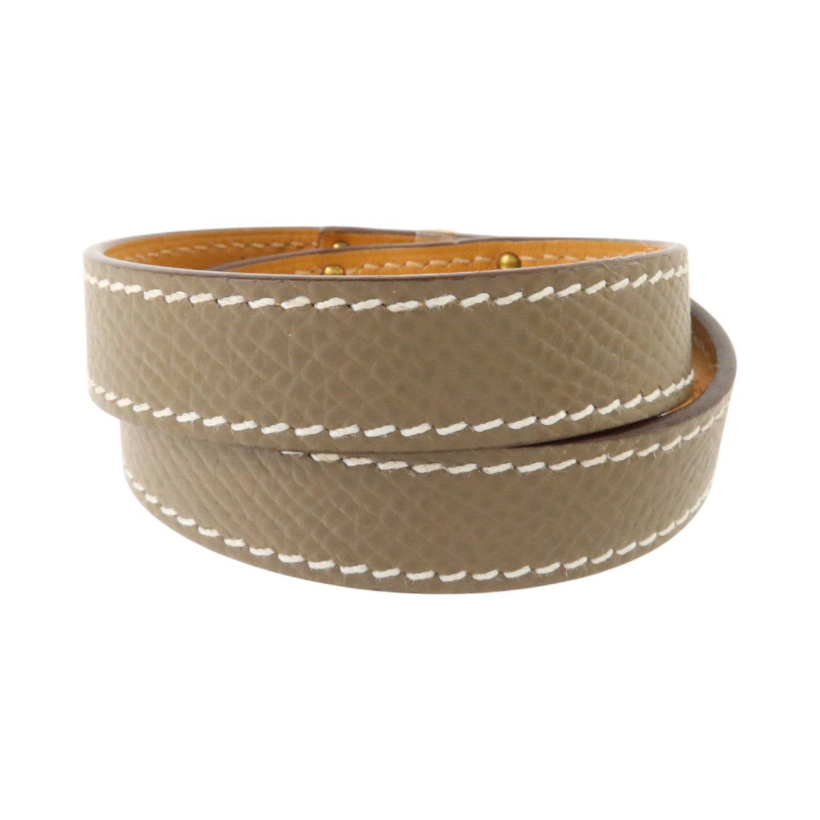 HERMES Epsom皮革Kelly Double Tour Bracelet金扣手鏈Etoupe