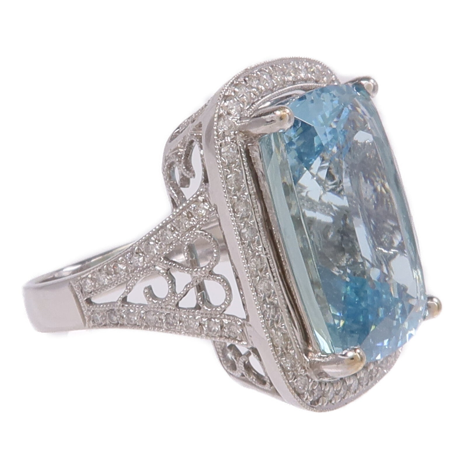 JEWELRY 18K白金Aquamarine Diamond Ring藍晶/鑽石戒指US#4.25