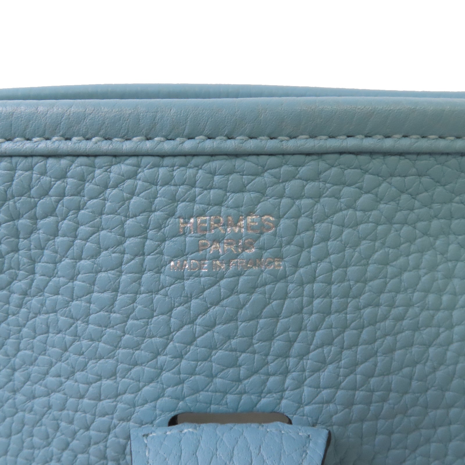 HERMES Clemence皮革Evelyne GM Shoulder Bag銀扣肩背袋Bleu Atoll/潟湖藍色