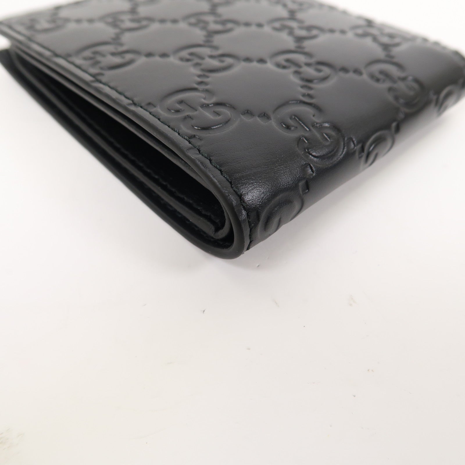 GUCCI 牛皮皮革Signature Fold Wallet銀扣錢包黑色