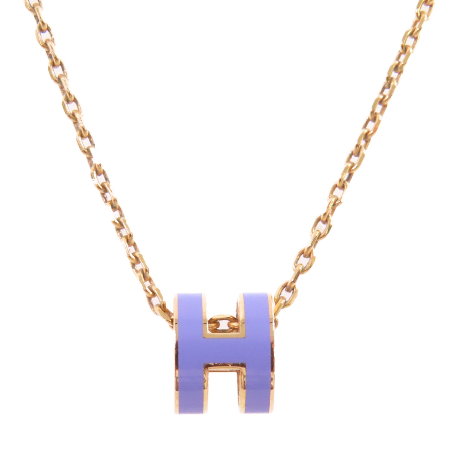 HERMES 金屬/琺瑯Mini Pop H Necklace項鏈紫色/金色