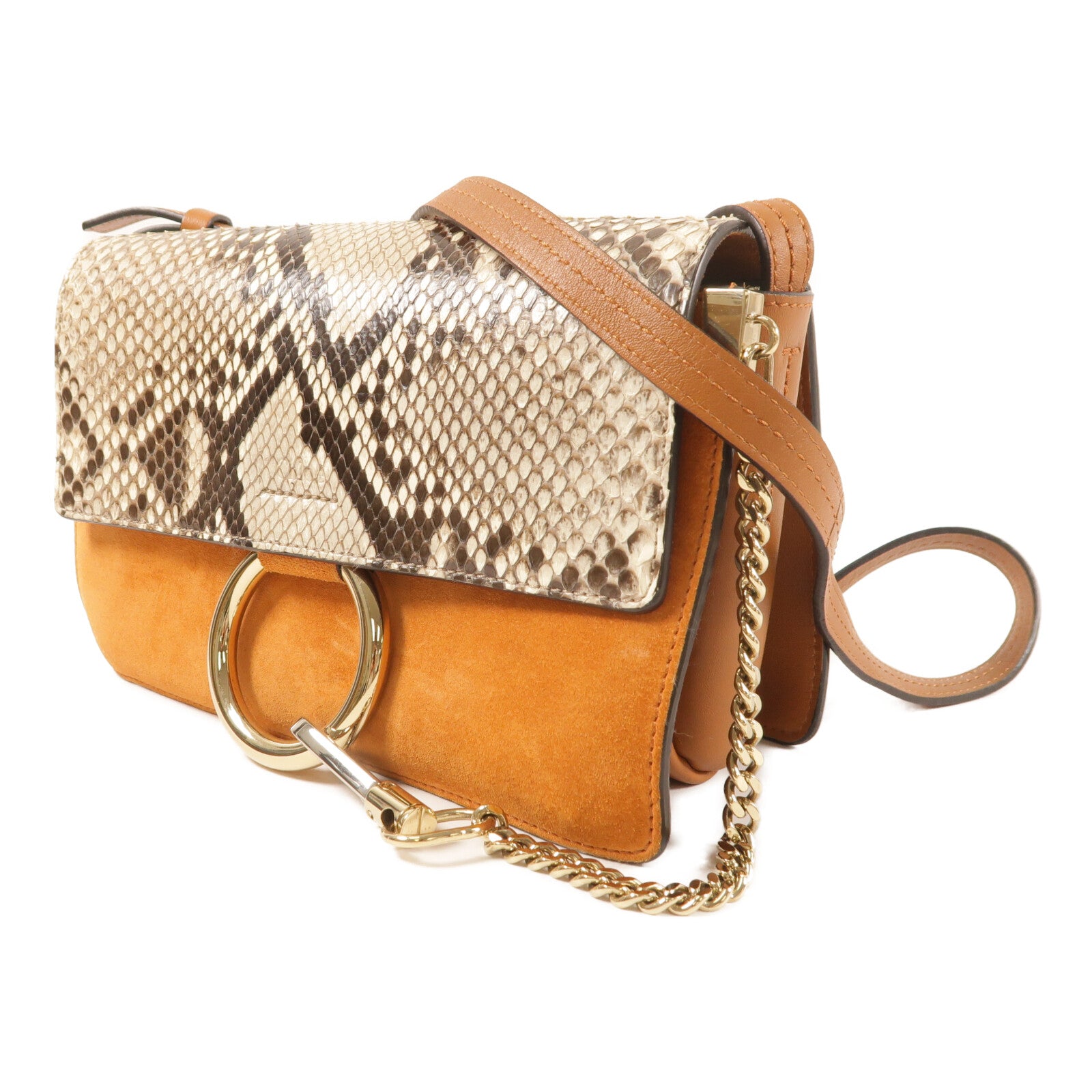 Chloe 牛皮/蛇皮皮革Faye Bag銀扣肩背袋