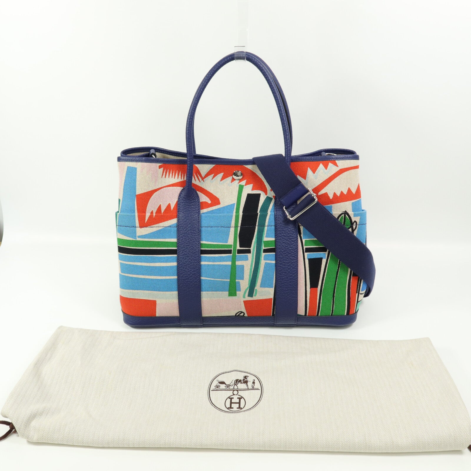HERMES Canvas/Negonda皮革Garden Party PM Pocket手挽肩背兩用袋Multi Color