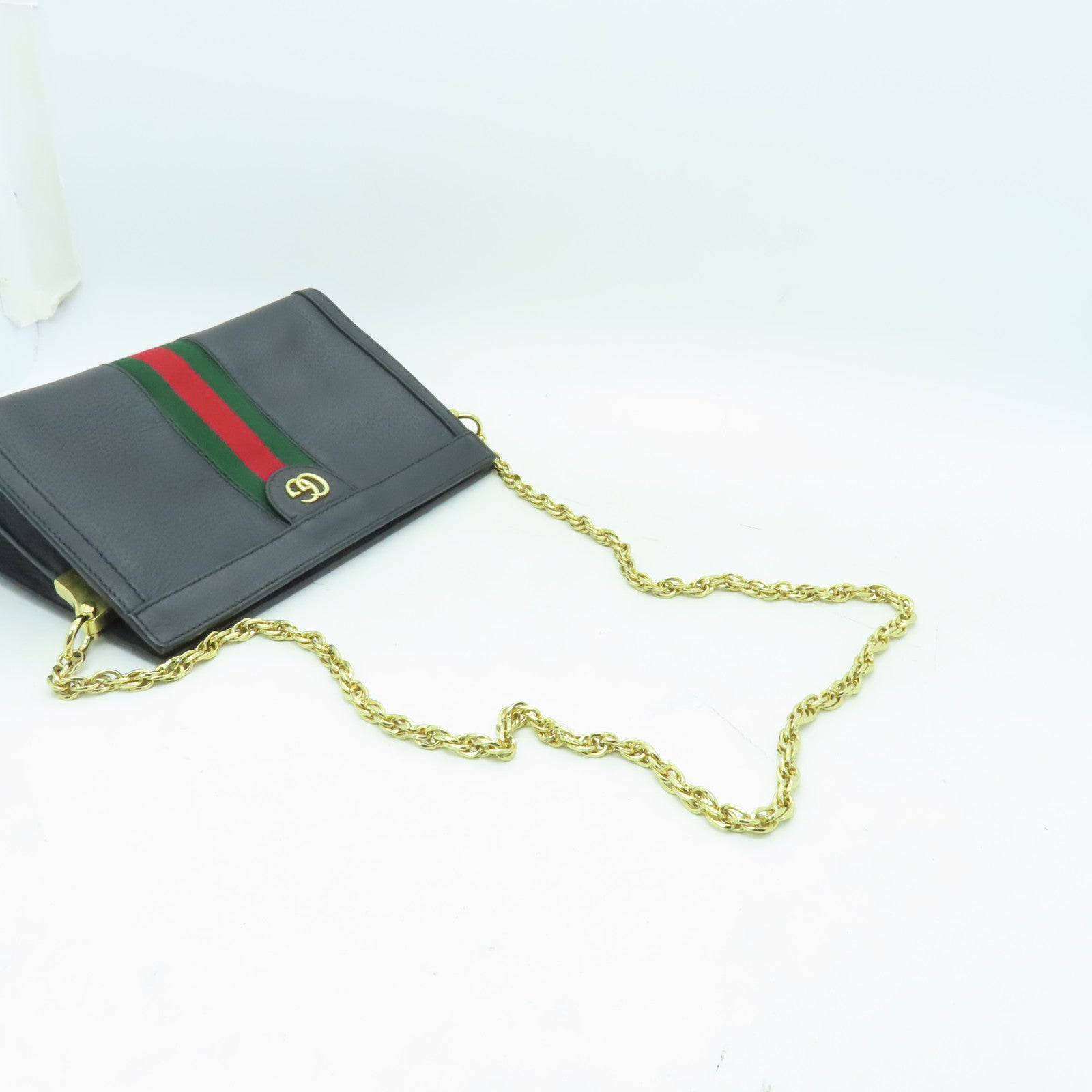 GUCCI 【清倉大減價】牛皮皮革Ophidia GG金扣鏈帶肩背袋黑色