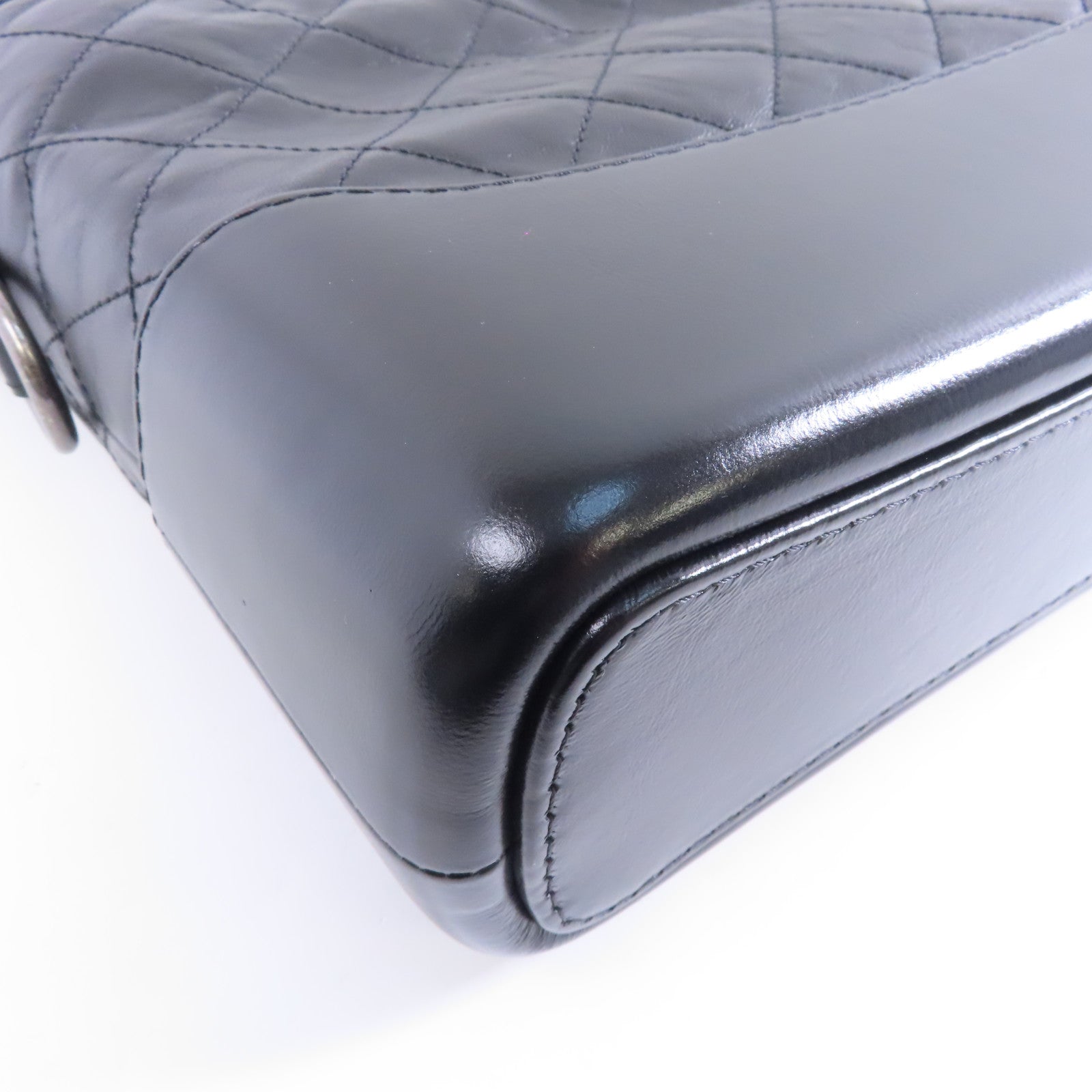 CHANEL 菱格牛皮皮革Gabrielle鏈帶肩背袋黑色