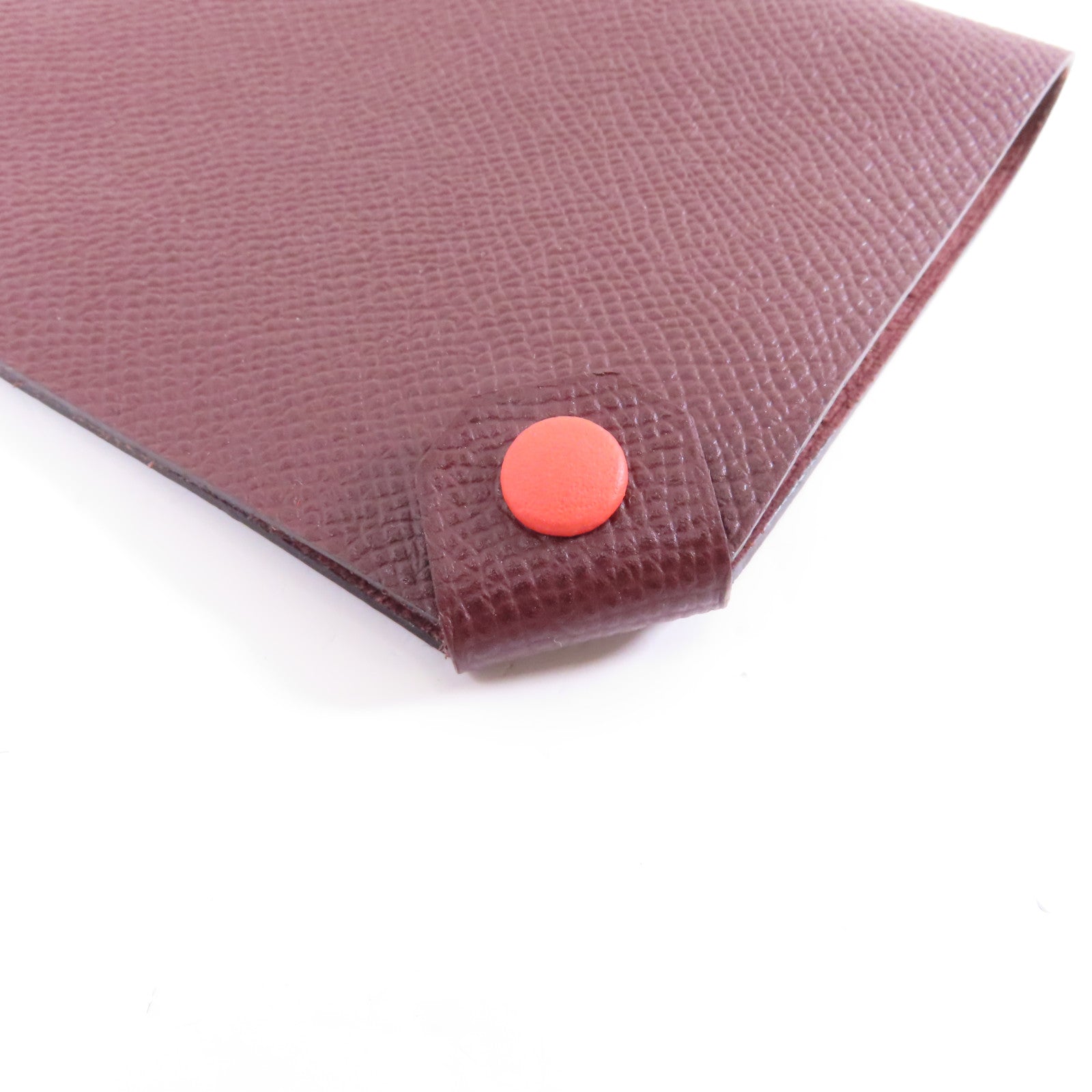 HERMES Epsom皮革Passport Case銀扣護照套Bordeaux酒紅色