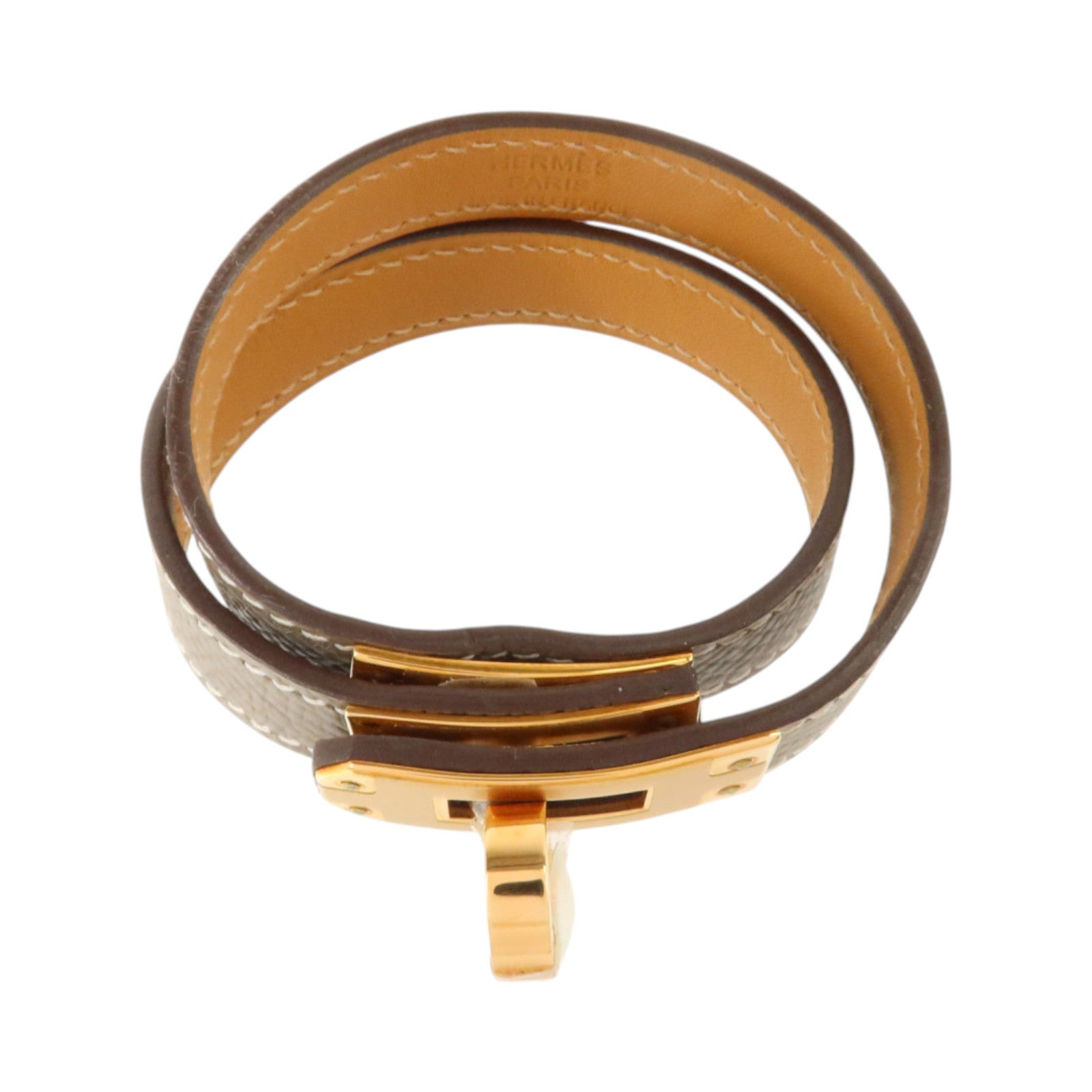 HERMES Epsom皮革Kelly Double Tour Bracelet金扣手鏈Etoupe