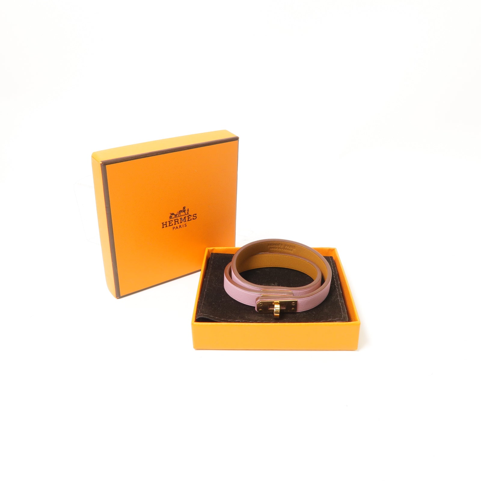 HERMES Swift皮革Mini Kelly Double Tour Bracelet金扣手鐲Rose Sakura/粉紅色