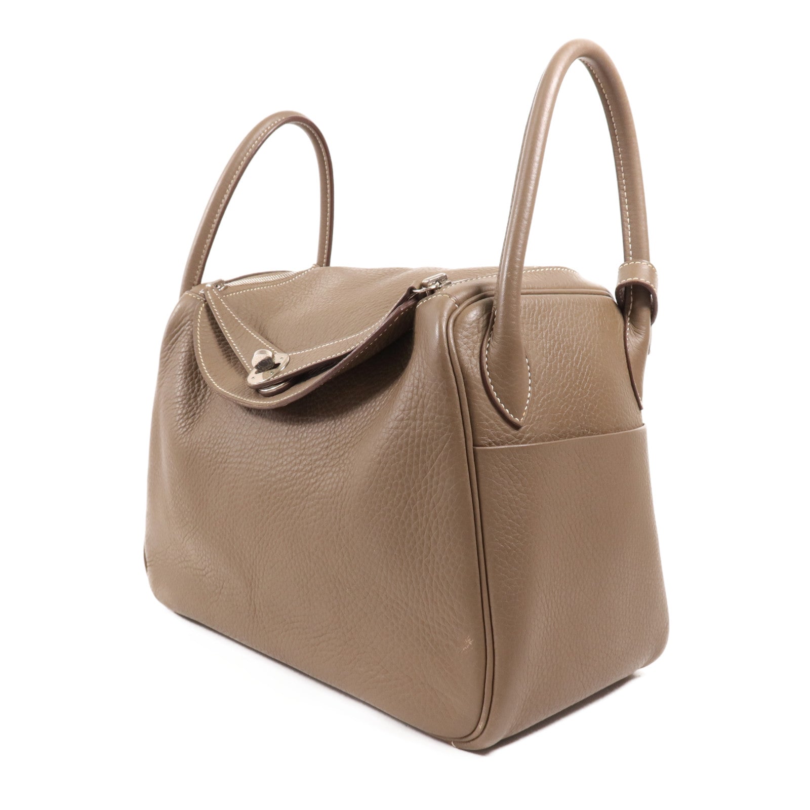 HERMES Clemence皮革Lindy 30銀扣手挽肩背兩用袋Etoupe
