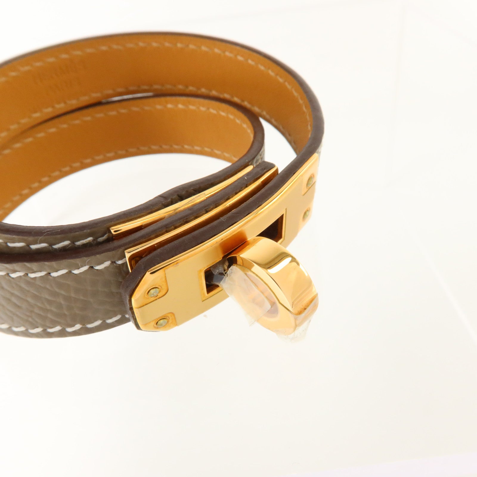 HERMES Epsom皮革Kelly Double Tour Bracelet金扣手鏈Etoupe
