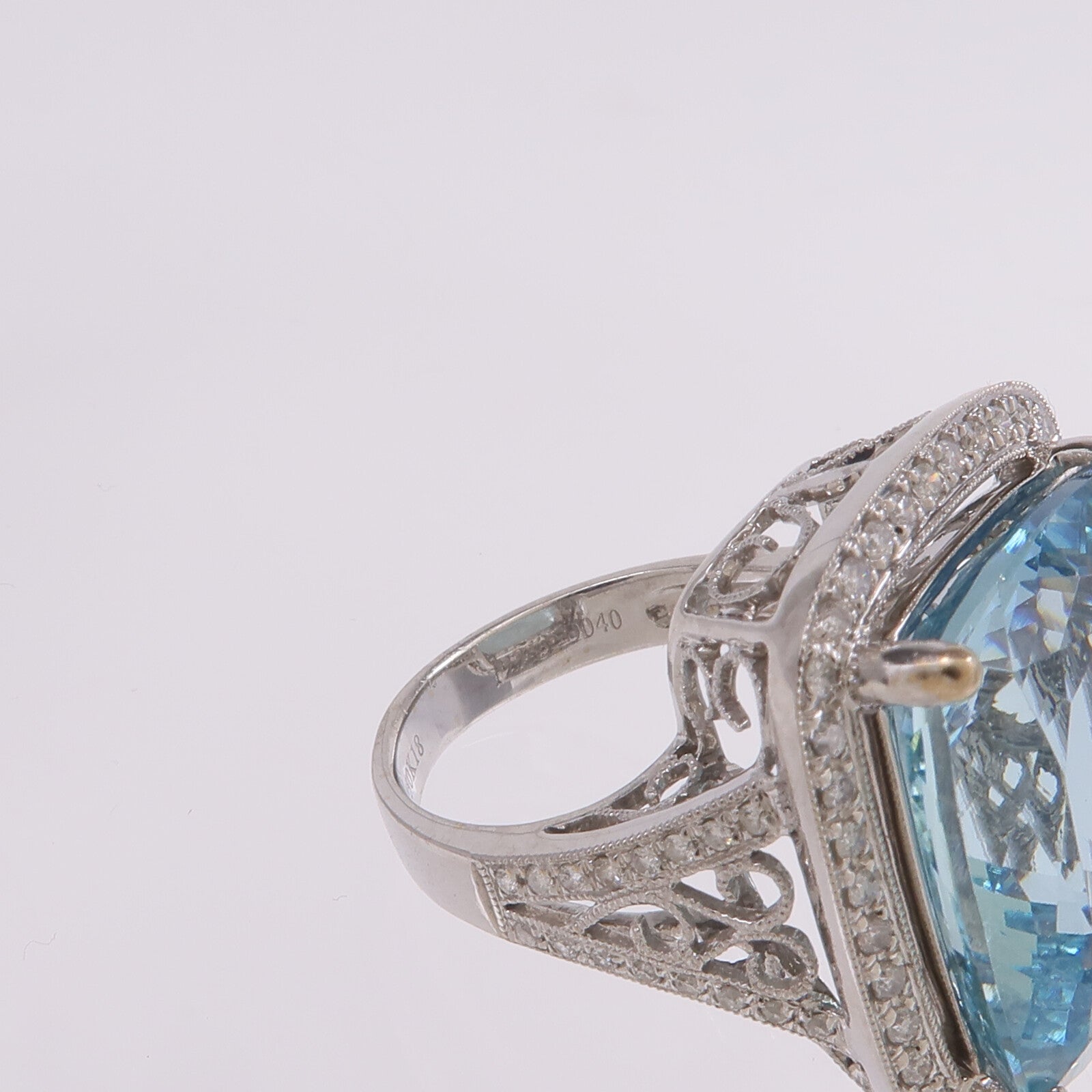 JEWELRY 18K白金Aquamarine Diamond Ring藍晶/鑽石戒指US#4.25