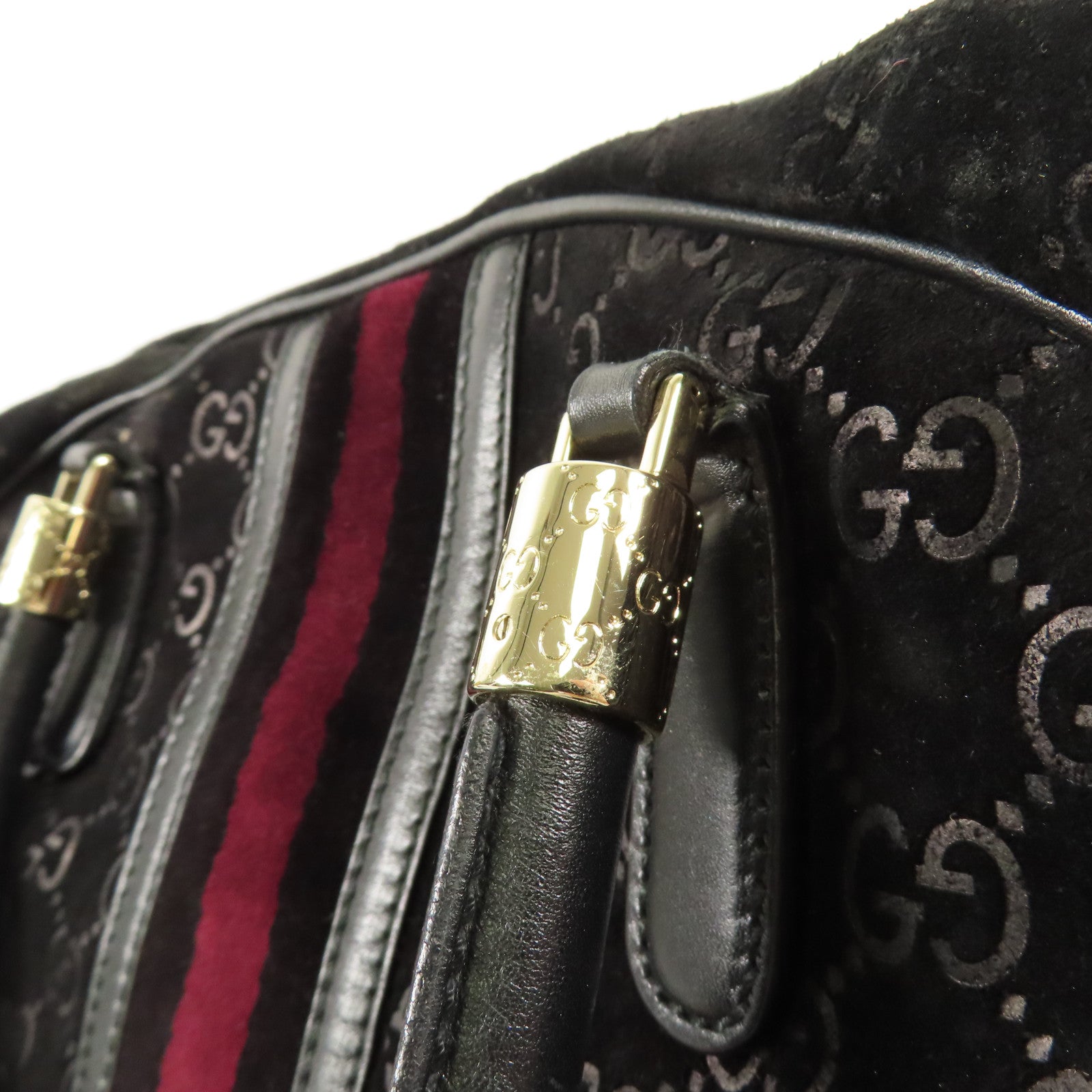 GUCCI GG GHW Hand Bag Suede/Leather 162880 Black