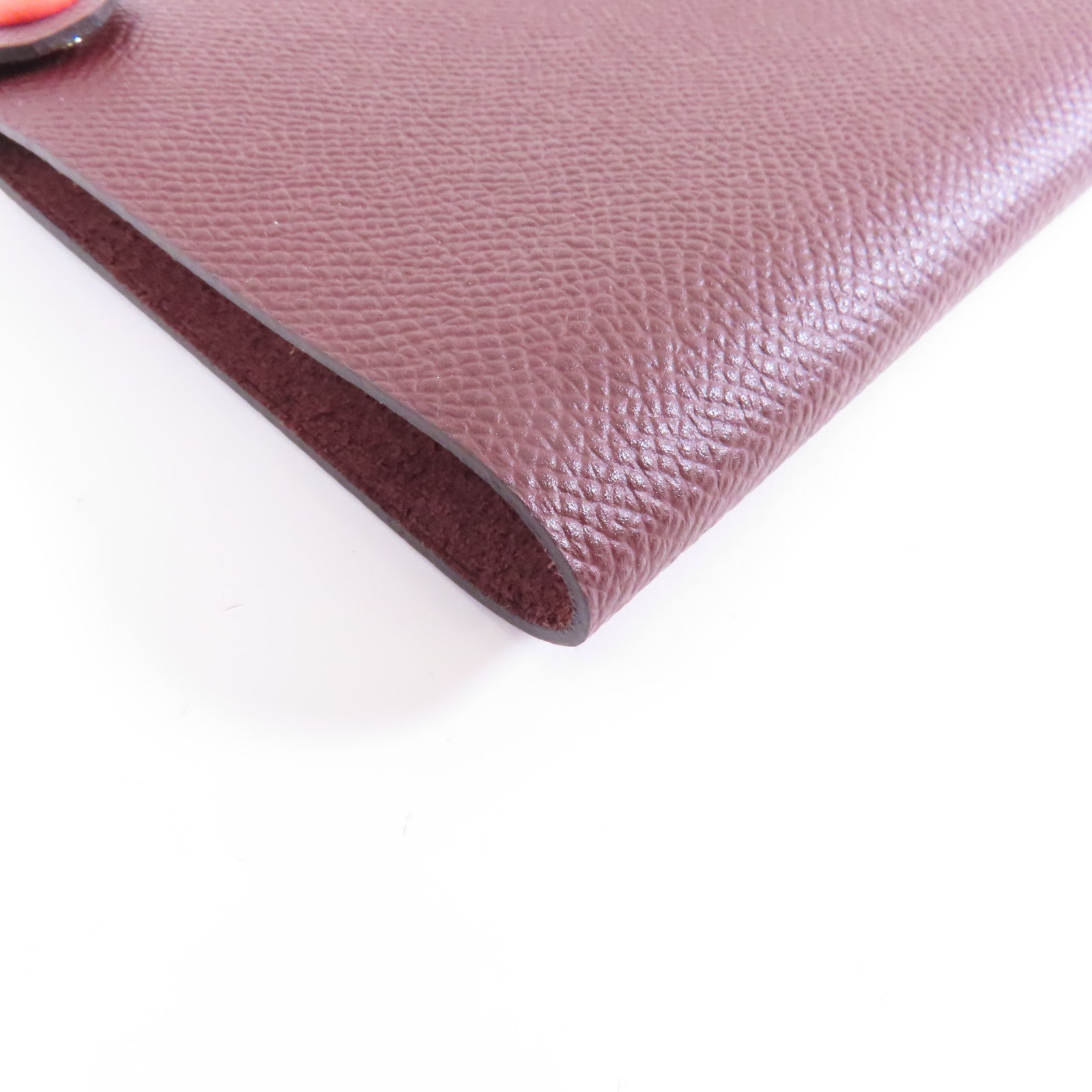 HERMES Epsom皮革Passport Case銀扣護照套Bordeaux酒紅色