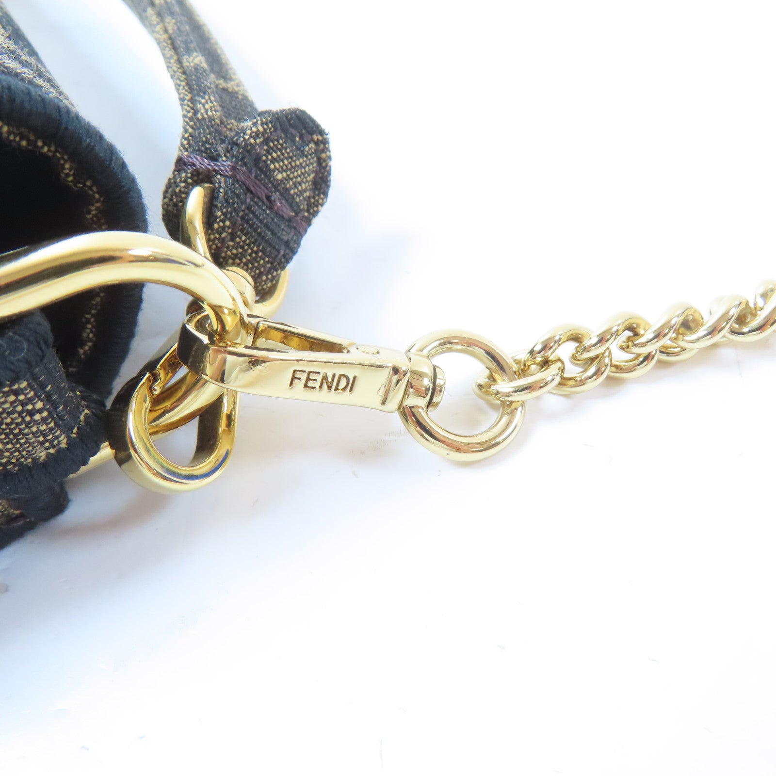 FENDI 帆布Mini Baguette金扣手挽肩背兩用袋啡色