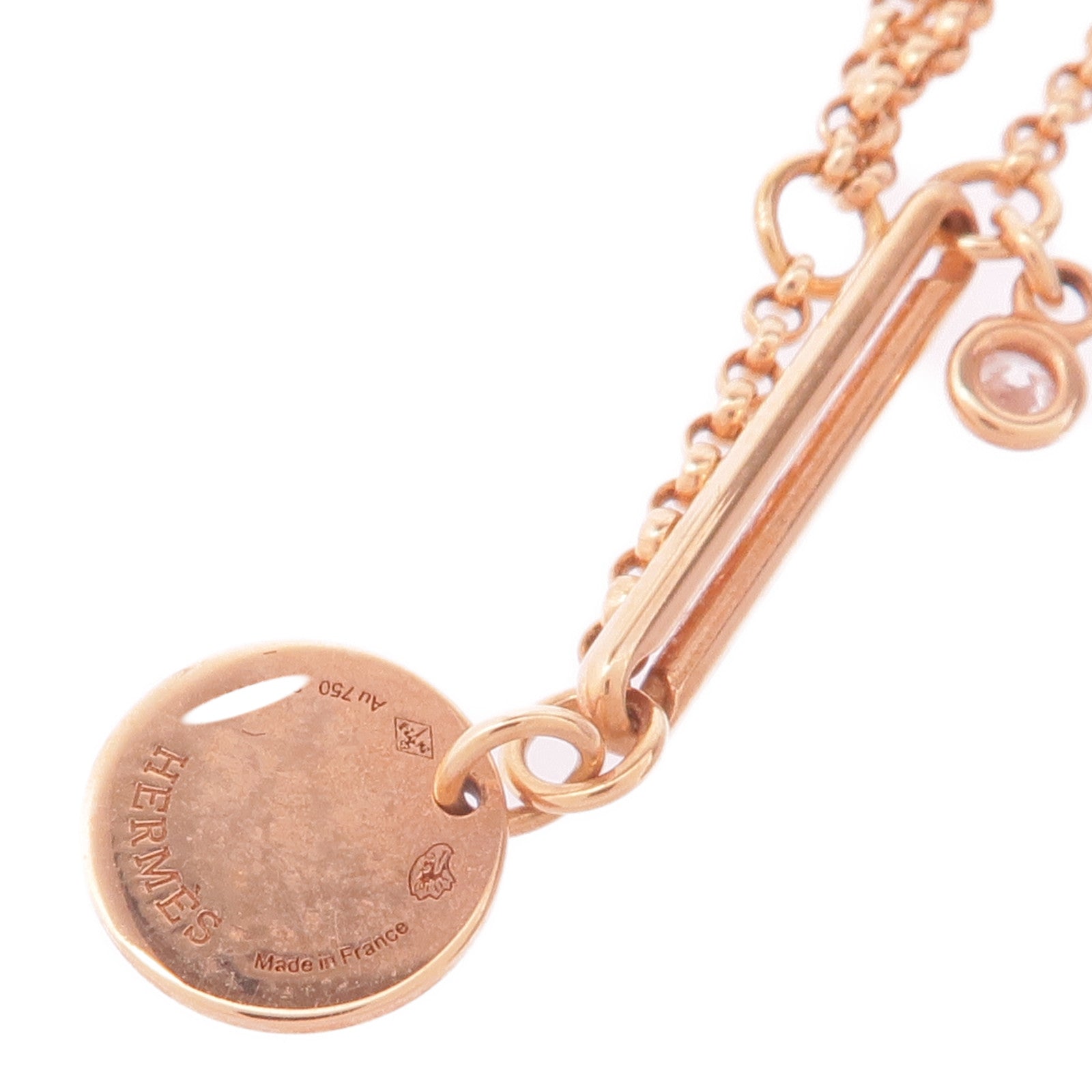 HERMES 18K玫瑰金EX Libris Pendant鑽石項鍊
