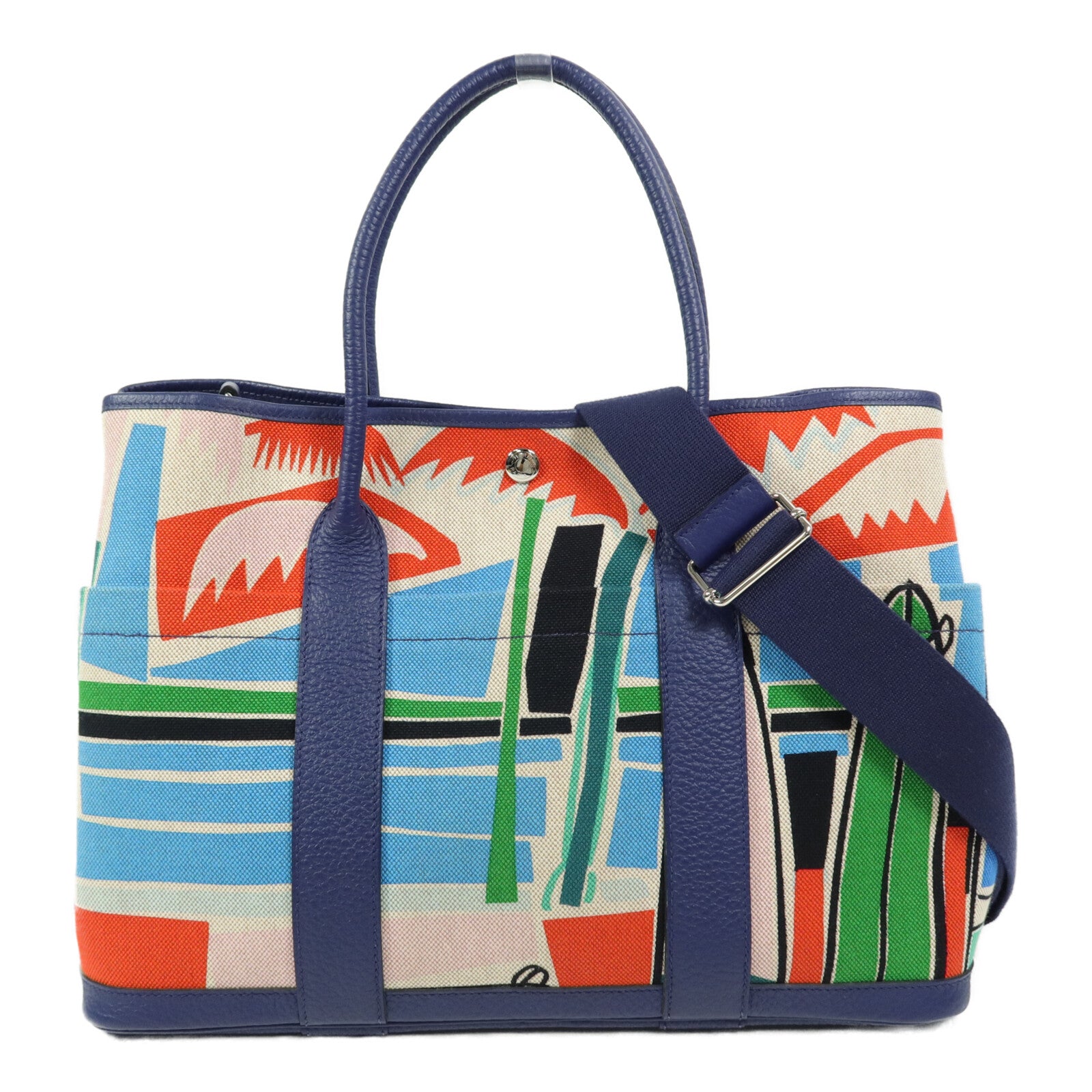 HERMES Canvas/Negonda皮革Garden Party PM Pocket手挽肩背兩用袋Multi Color