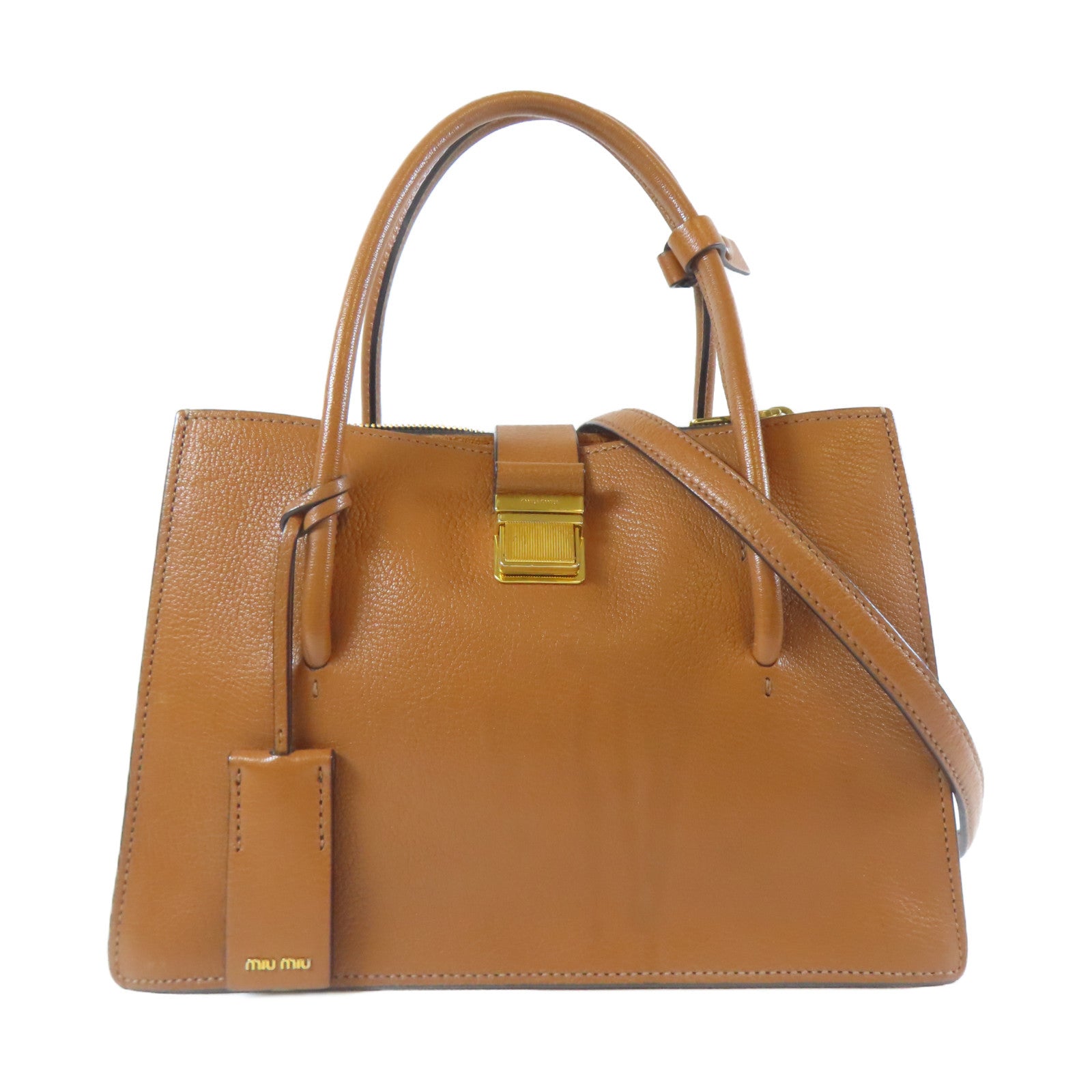 Miu Miu 牛皮皮革2 Way Shoulder金扣手挽肩背兩用袋啡色