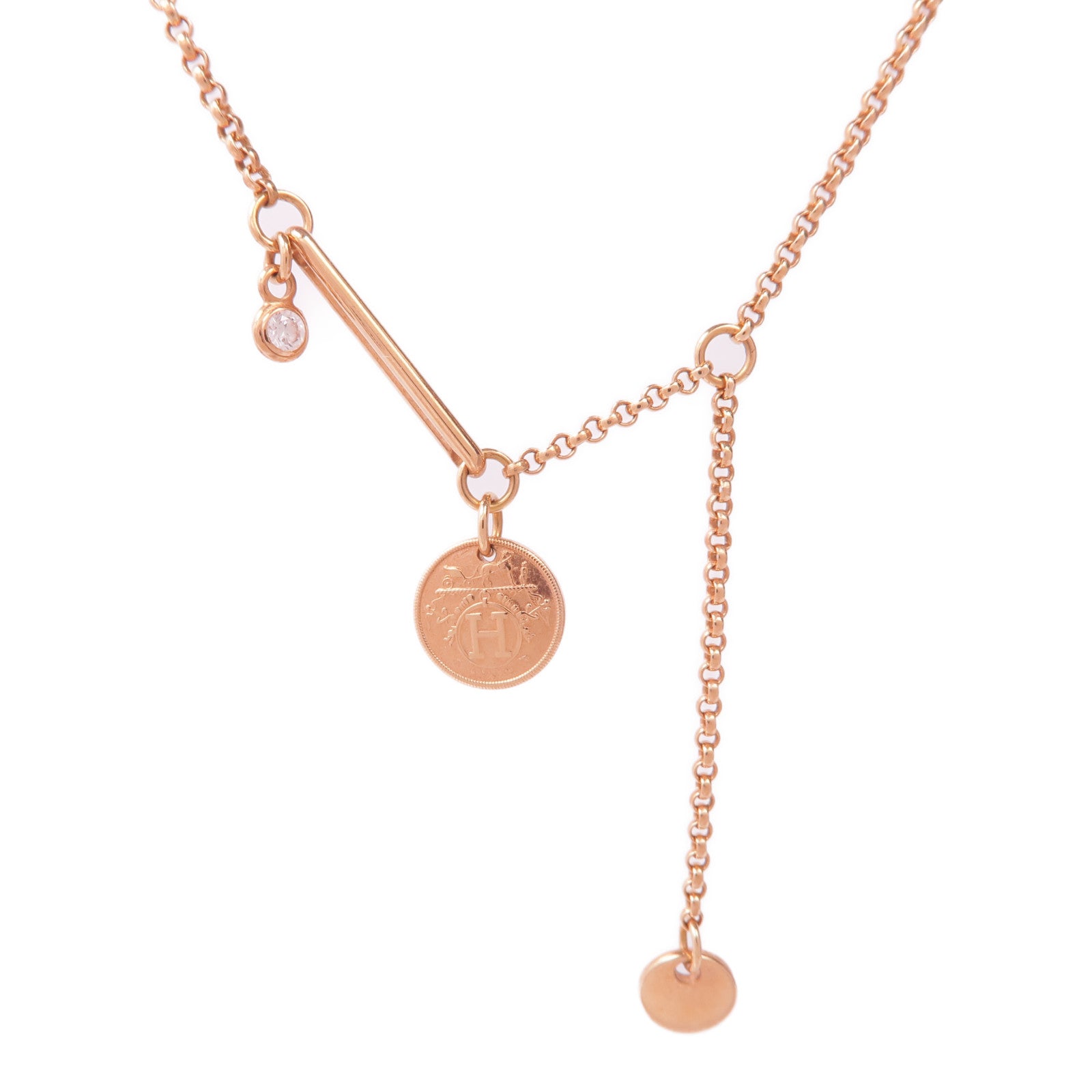 HERMES 18K玫瑰金EX Libris Pendant鑽石項鍊