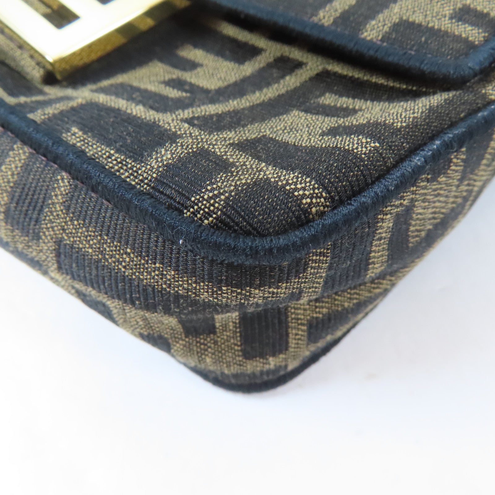 FENDI 帆布Mini Baguette金扣手挽肩背兩用袋啡色