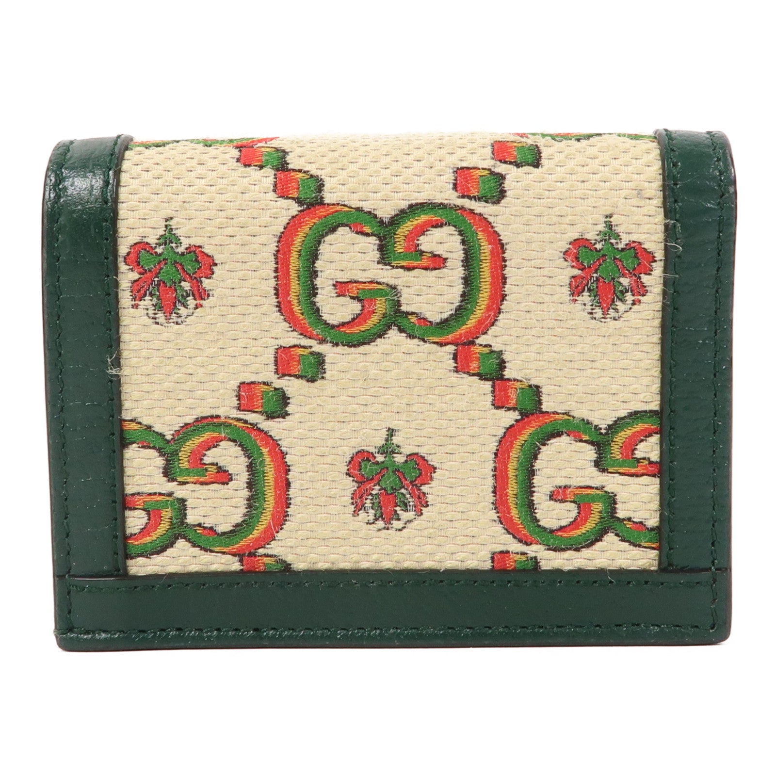 GUCCI 帆布/皮革100 Centennial Card Case/Wallet金扣錢包綠色