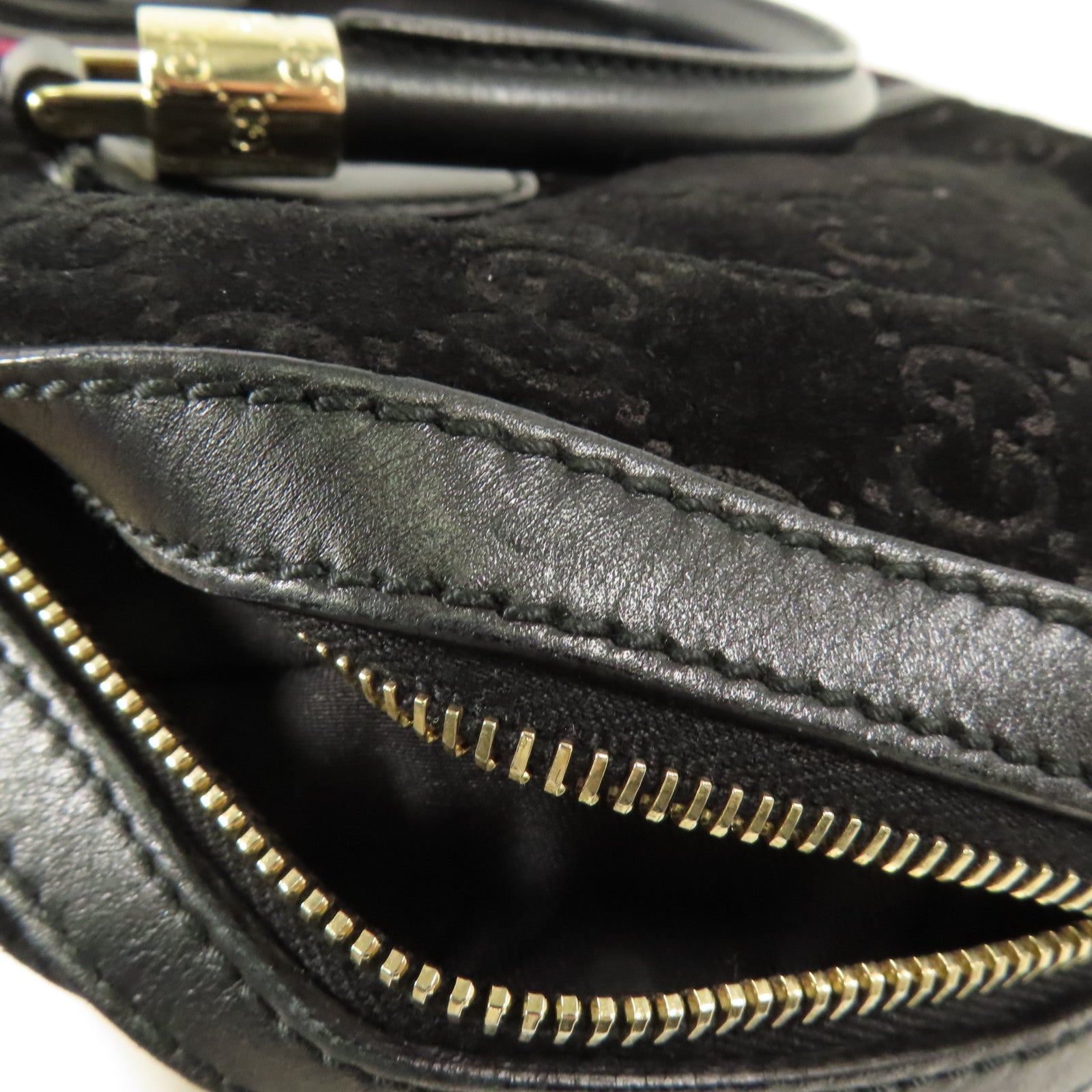 GUCCI GG GHW Hand Bag Suede/Leather 162880 Black