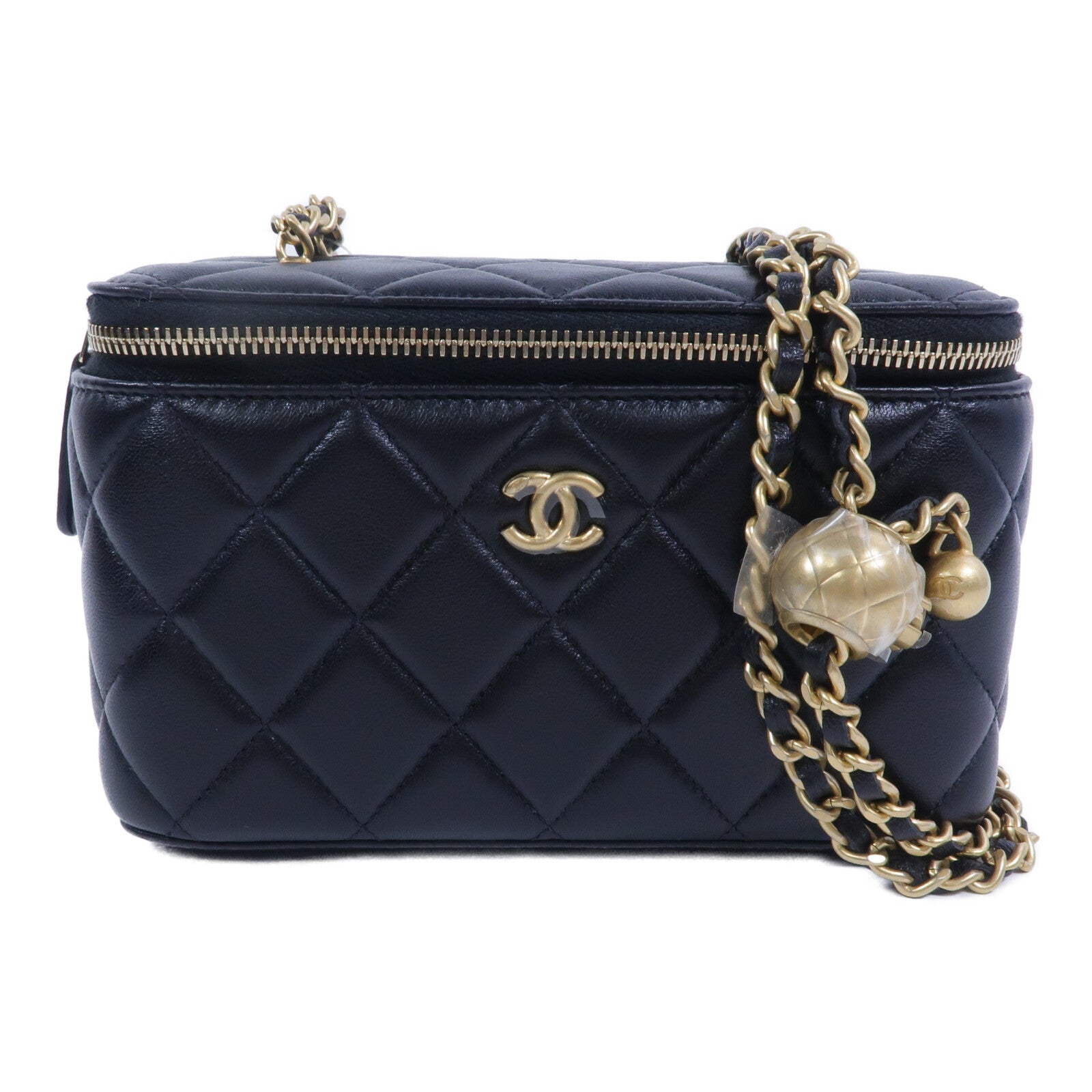 CHANEL 羊皮皮革Vanity Case With Gold Ball鏈帶手挽肩背兩用袋