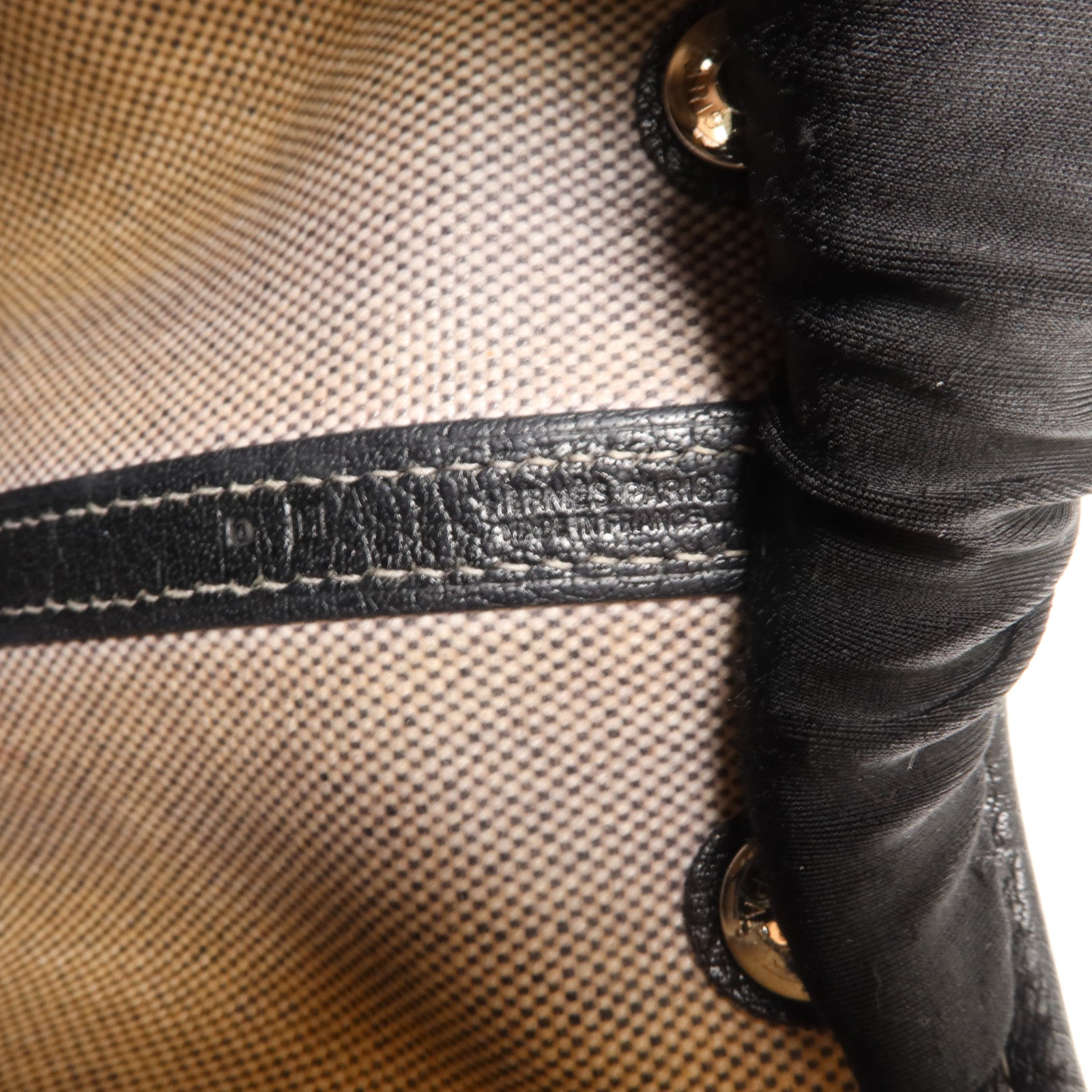 HERMES 帆布/牛皮皮革Garden Party TPM With Strap手挽袋Noir