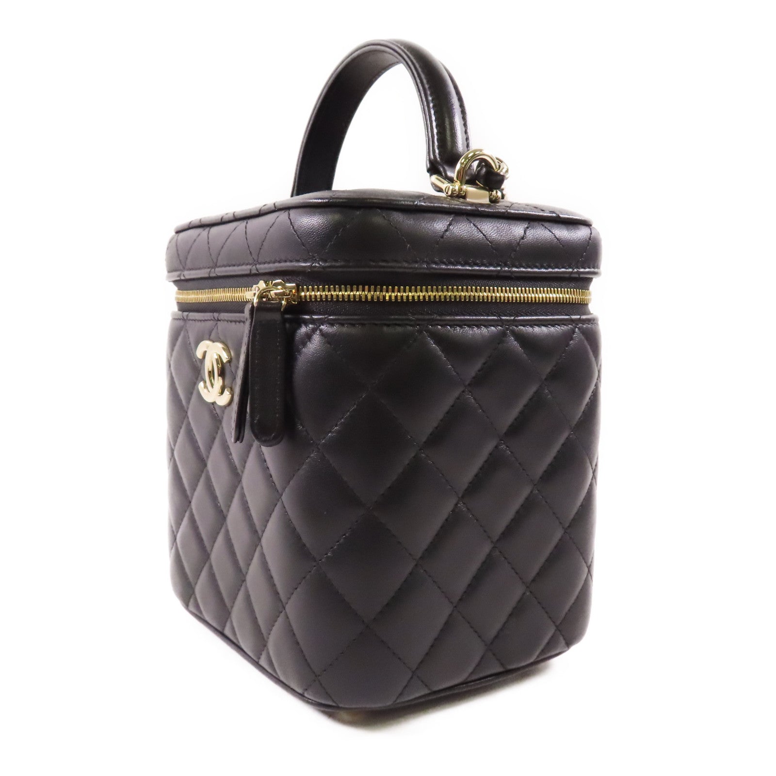 CHANEL 羊皮皮革Vanity Case金扣鏈帶手挽肩背兩用袋