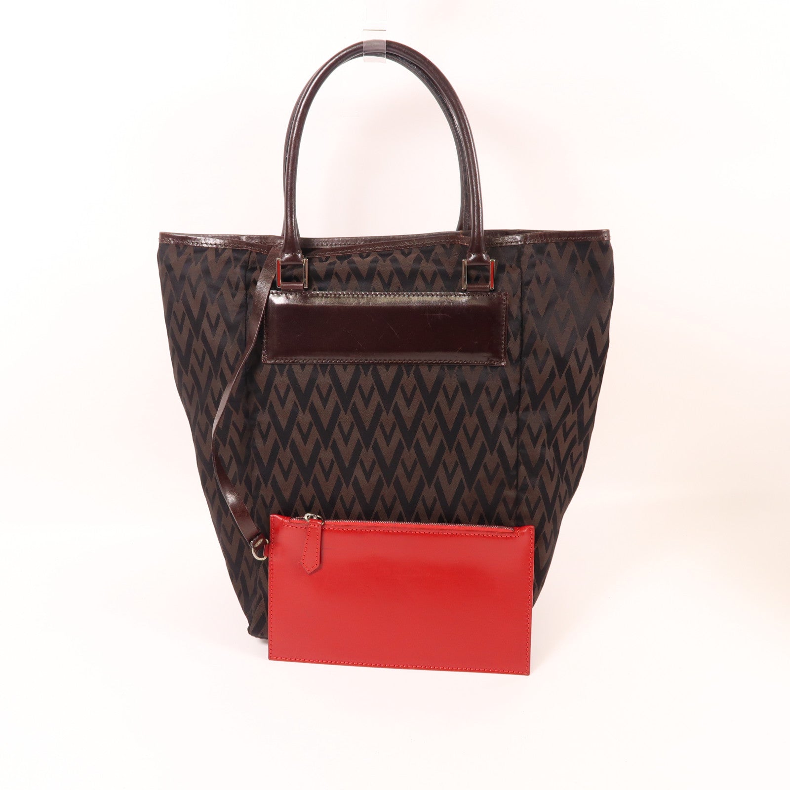 Valentino 帆布/皮革Tote Bag銀扣手挽袋啡色