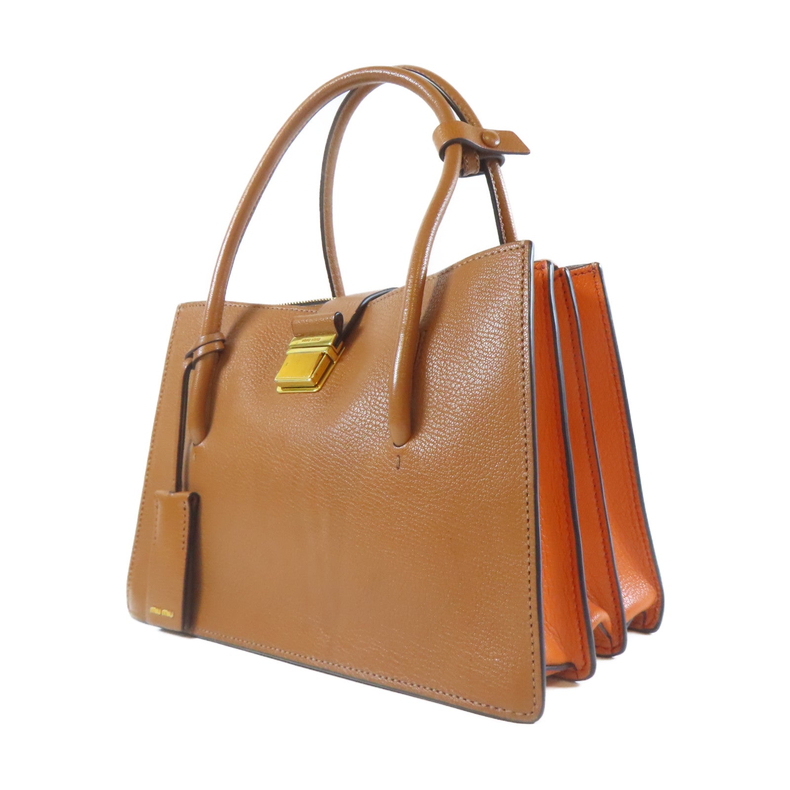 Miu Miu 牛皮皮革2 Way Shoulder金扣手挽肩背兩用袋啡色