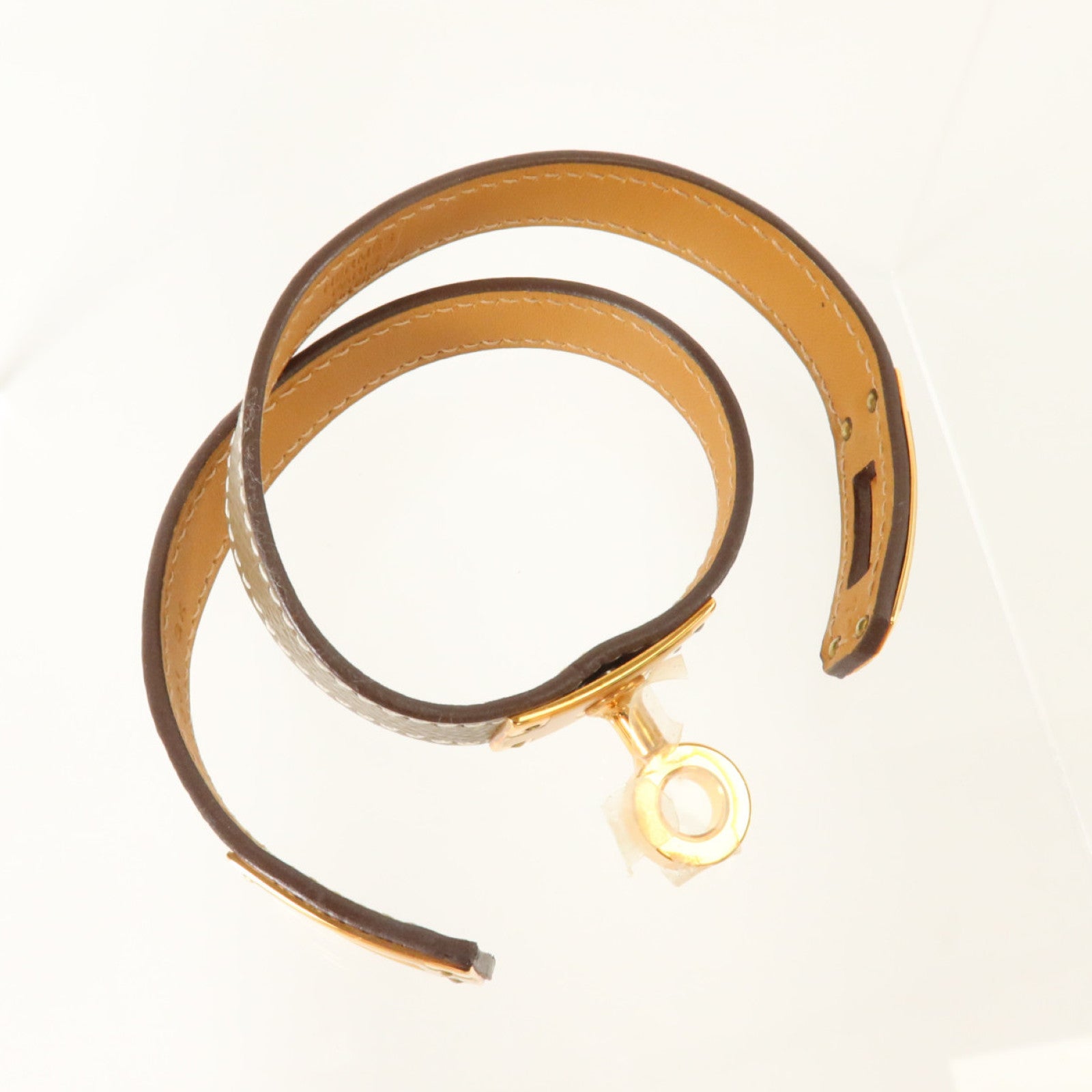 HERMES Epsom皮革Kelly Double Tour Bracelet金扣手鏈Etoupe