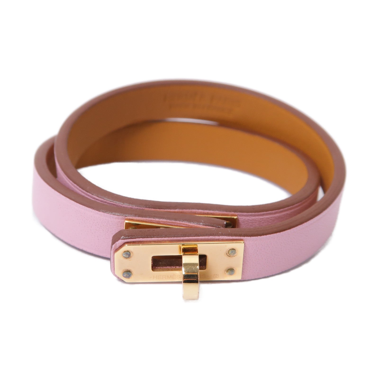 HERMES Swift皮革Mini Kelly Double Tour Bracelet金扣手鐲Rose Sakura/粉紅色
